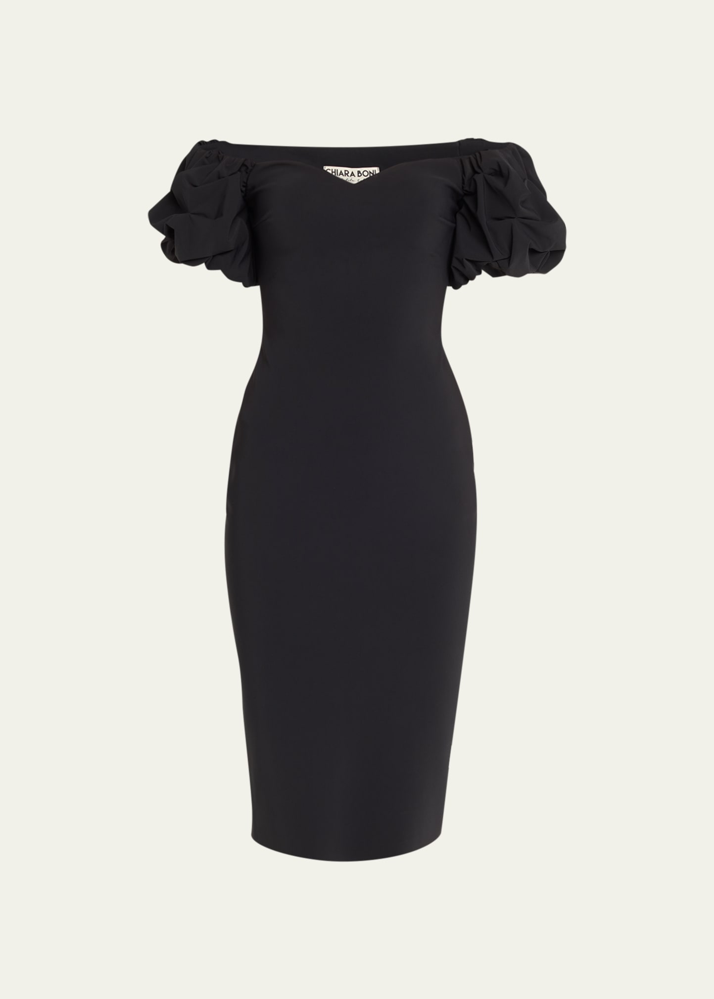 Chiara Boni La Petite Robe Gavril Off-shoulder Puff-sleeve Midi Dress In Black