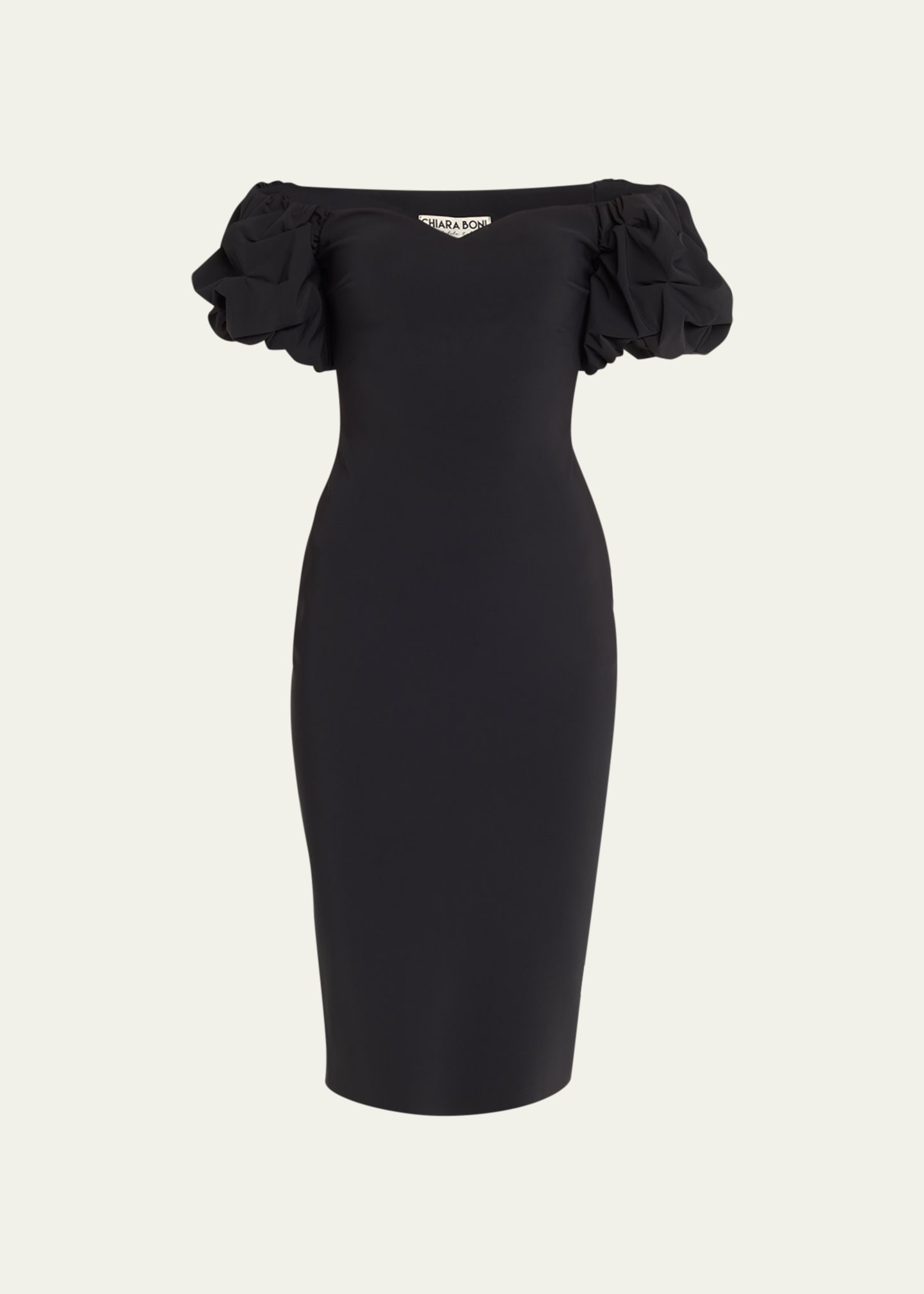 Shop Chiara Boni La Petite Robe Gavril Off-shoulder Puff-sleeve Midi Dress In Black