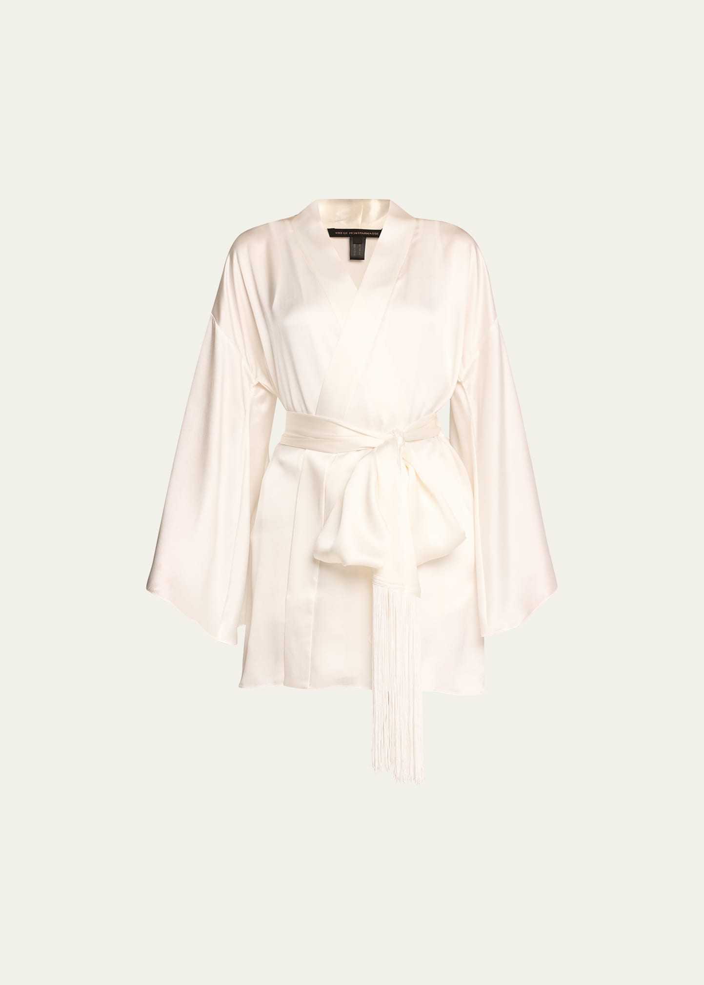 Kiki De Montparnasse Fringe-trim Silk Mini Kimono Robe In Ivory