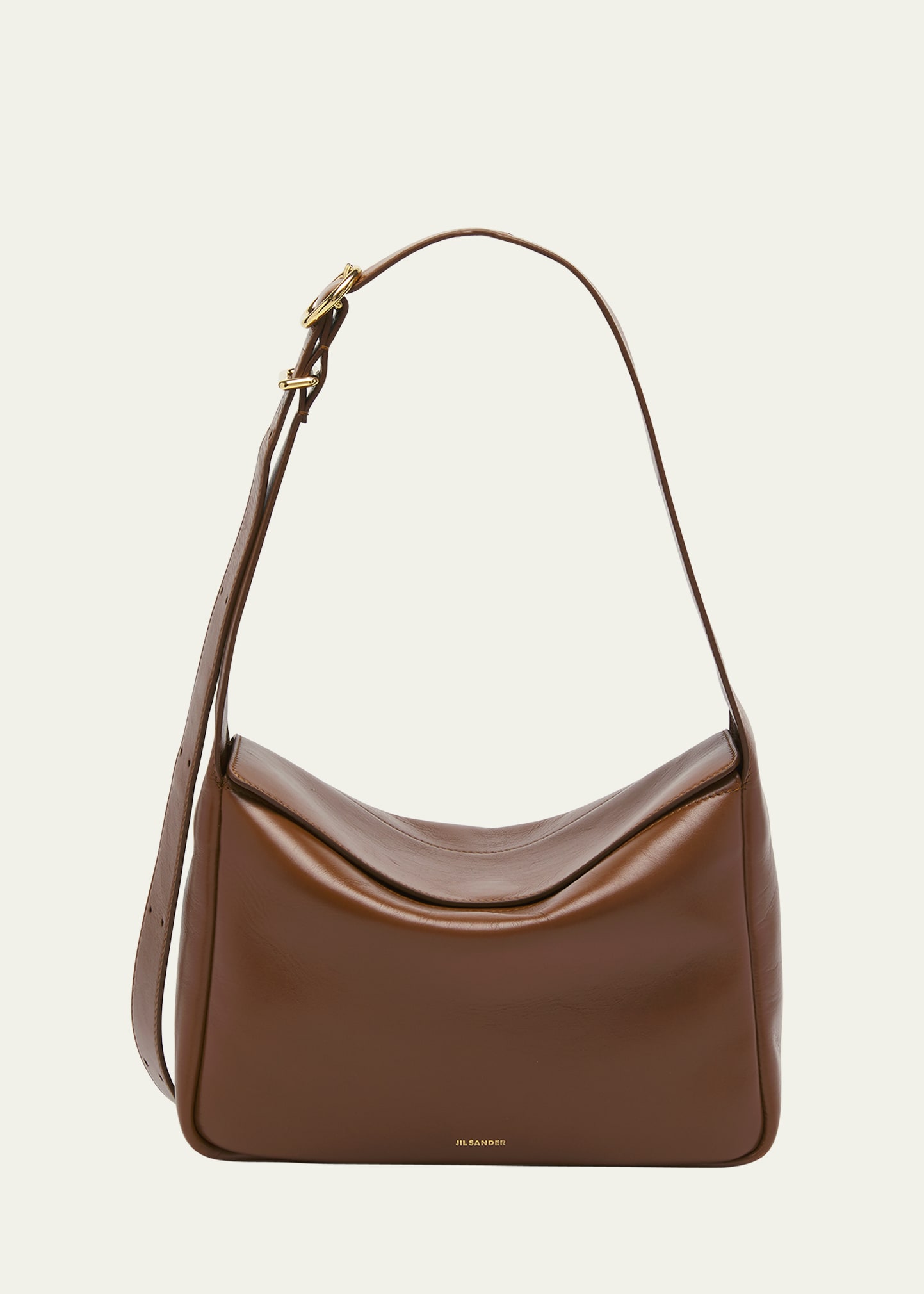 Jil Sander Small Fold-over Flap Leather Shoulder Bag In 215 Cinnamon