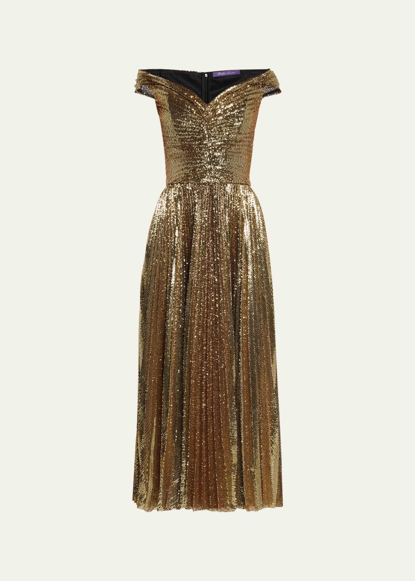 Ralph Lauren Collection Camari Pleated Sequin Off-Shoulder Midi Dress |  Smart Closet