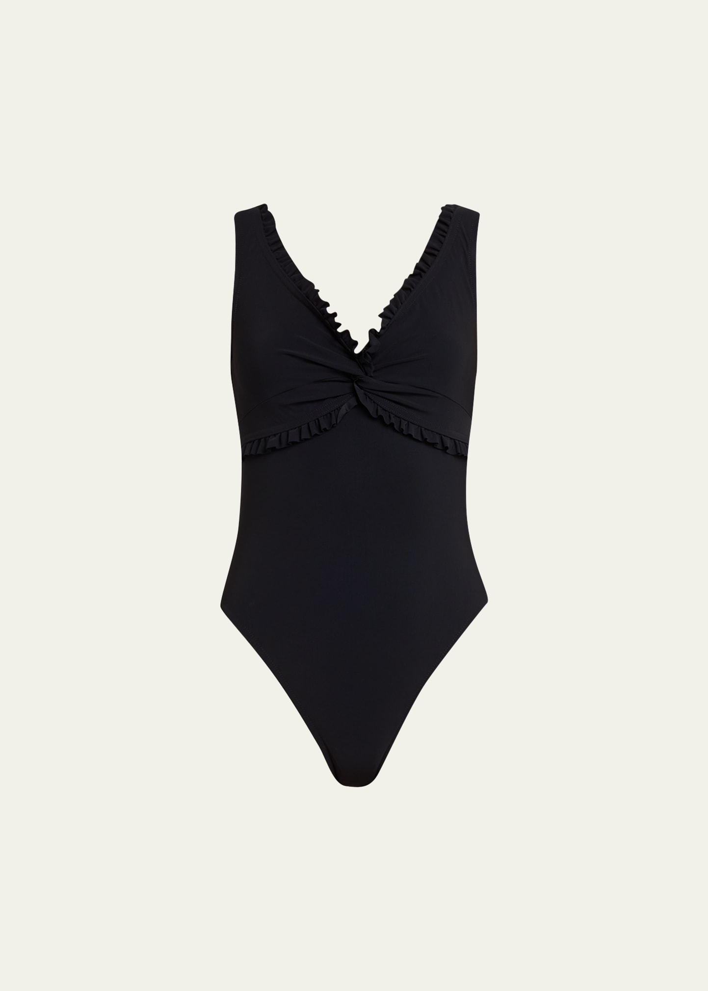 Shop Karla Colletto Ruffle Twist V-neck Silent Underwire One-piece Swimsuit In Black