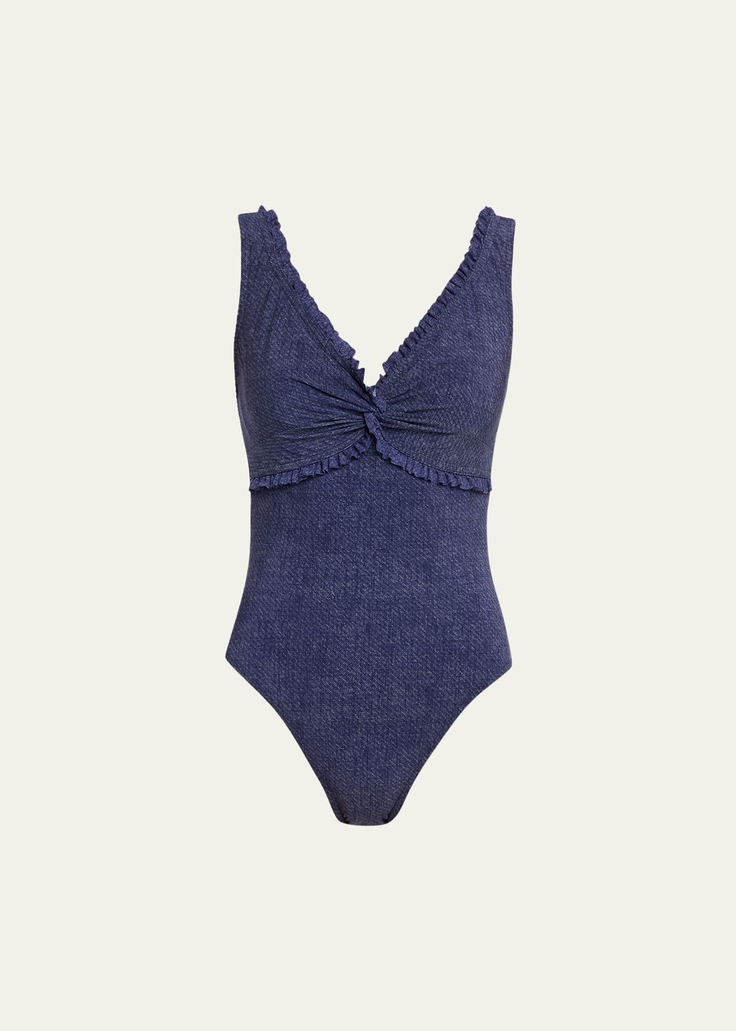 Shop Karla Colletto Nori V-neck Silent Underwire One-piece Swimsuit In Blue Denim