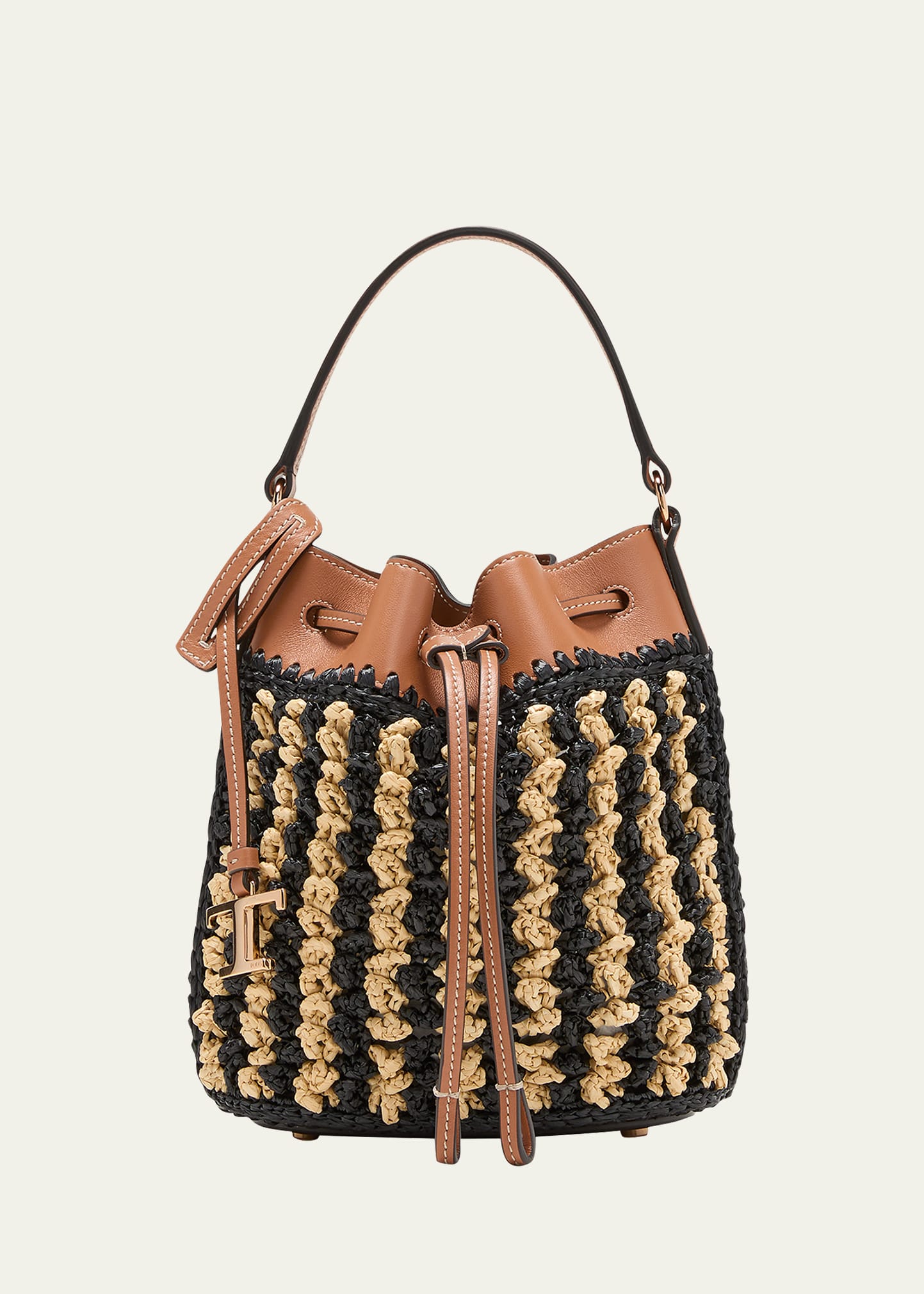 Tod's Micro Striped Crochet Bucket Bag In B999 Nero C020 Ma
