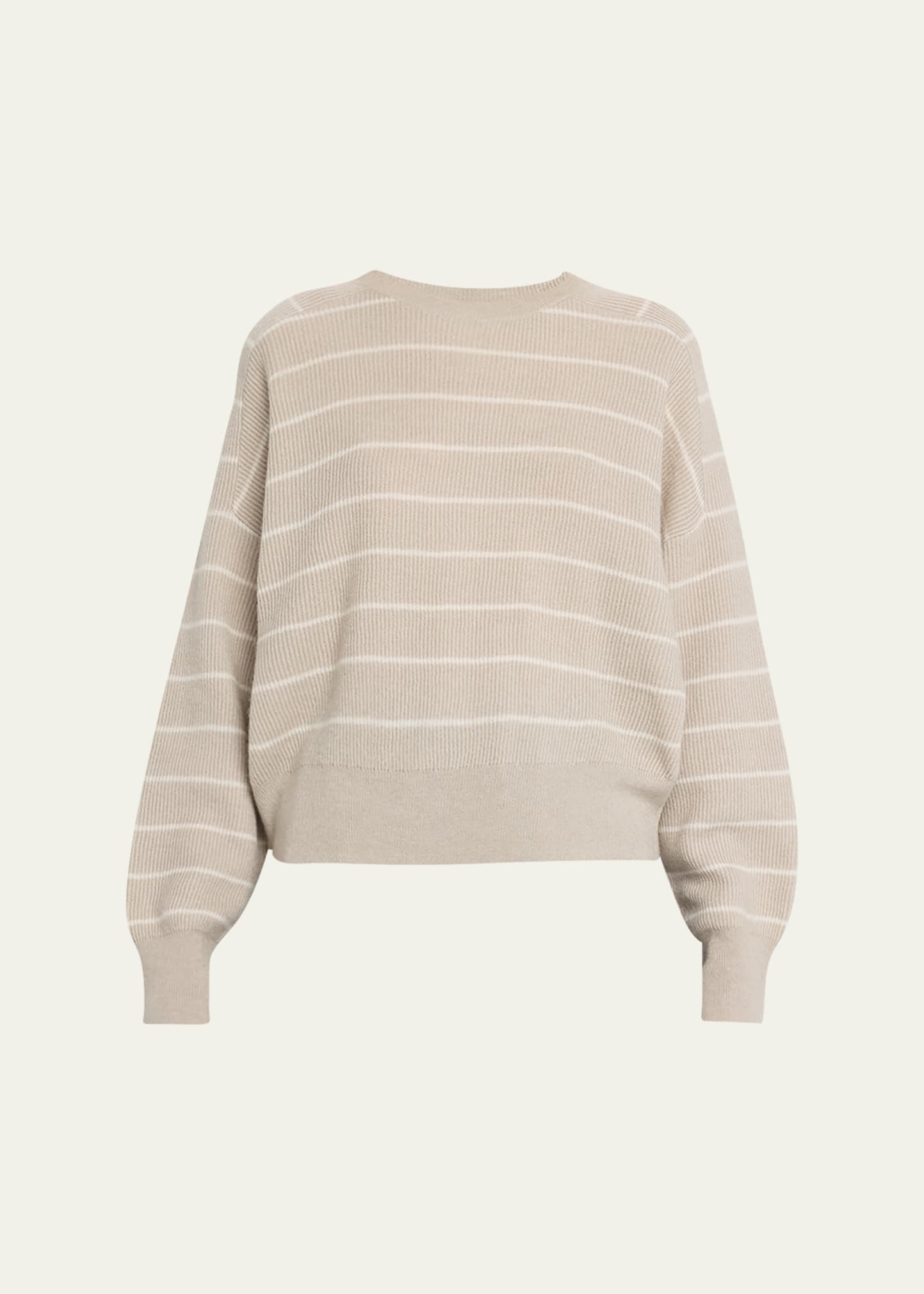 Brunello Cucinelli Striped Long-sleeve Crewneck Sweater In Cec90 Grey Beige