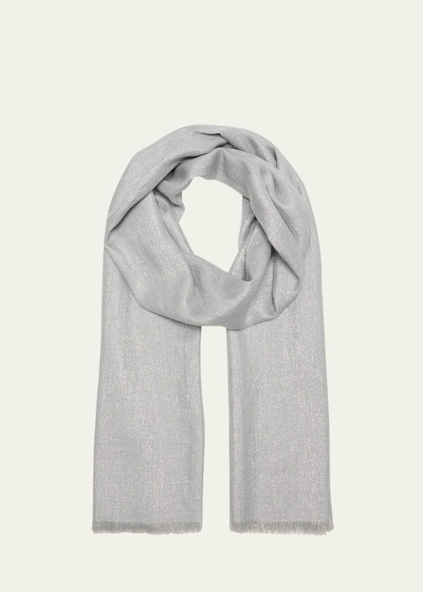 Brunello Cucinelli Metallic Frayed Cashmere Scarf In C8943 Blue Light