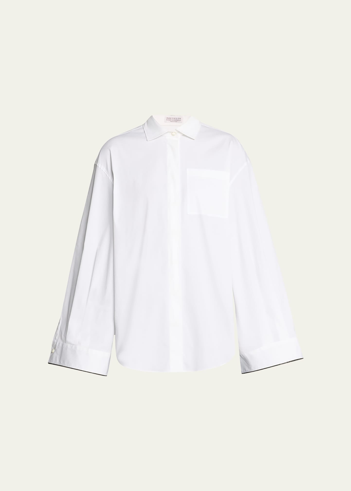 Brunello Cucinelli Monili-cuff Bell-sleeve Cotton Poplin Shirt In White