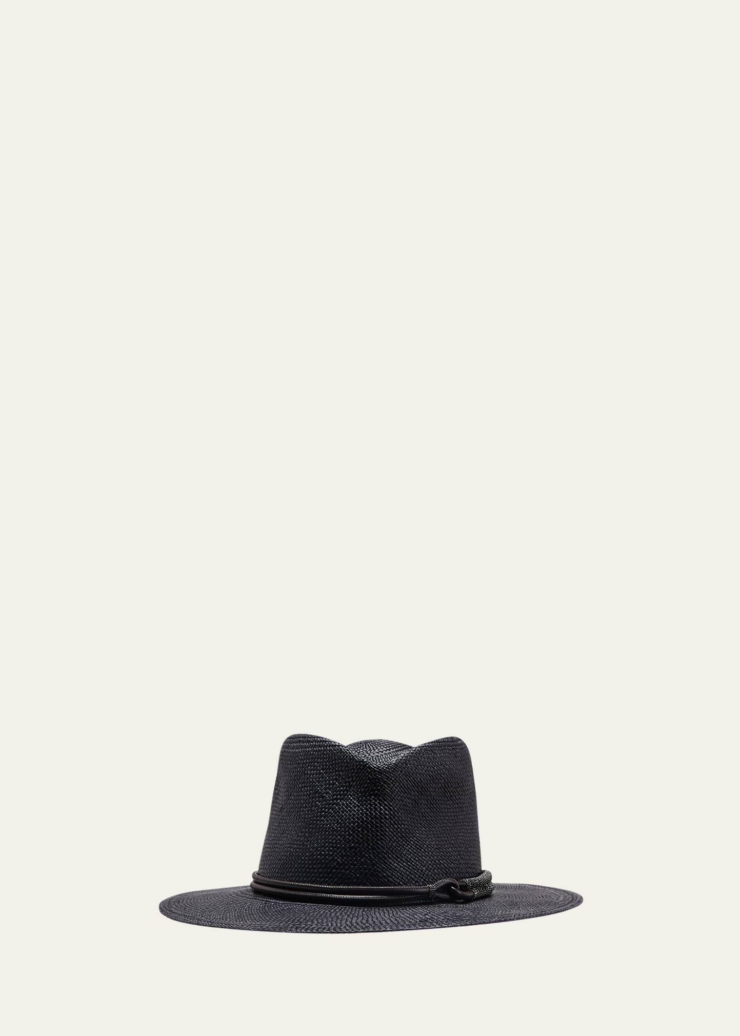 Brunello Cucinelli Straw Hat With Monili Braid Detail In Ceb32 Black