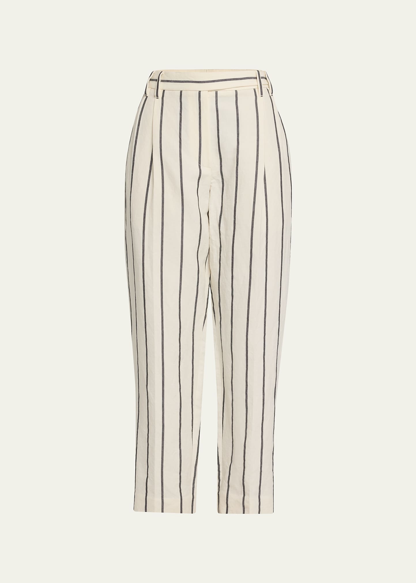 Brunello Cucinelli Pinstripe Linen Crop Pants In C001 White Black
