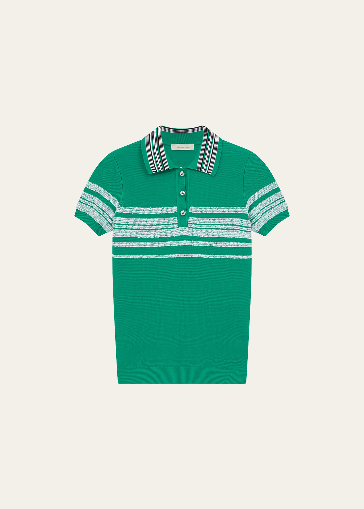 Wales Bonner Men's Stripe Knit Polo Shirt In Green Ivory