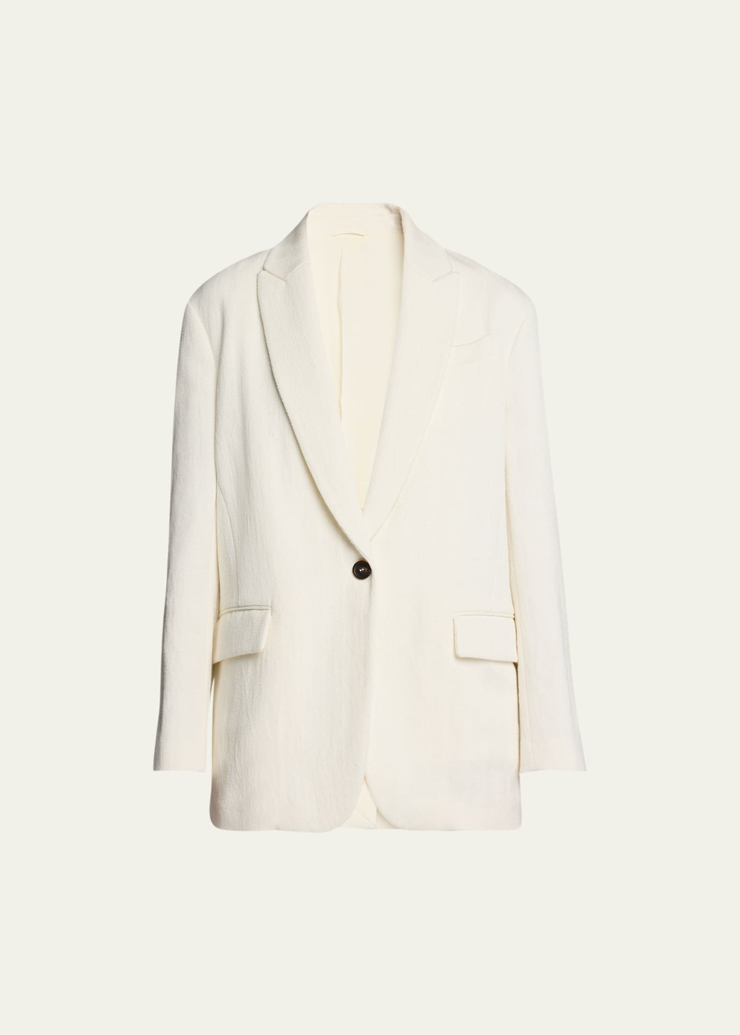Brunello Cucinelli Cotton Linen Herringbone Single-breasted Oversized Blazer In C001 Panama