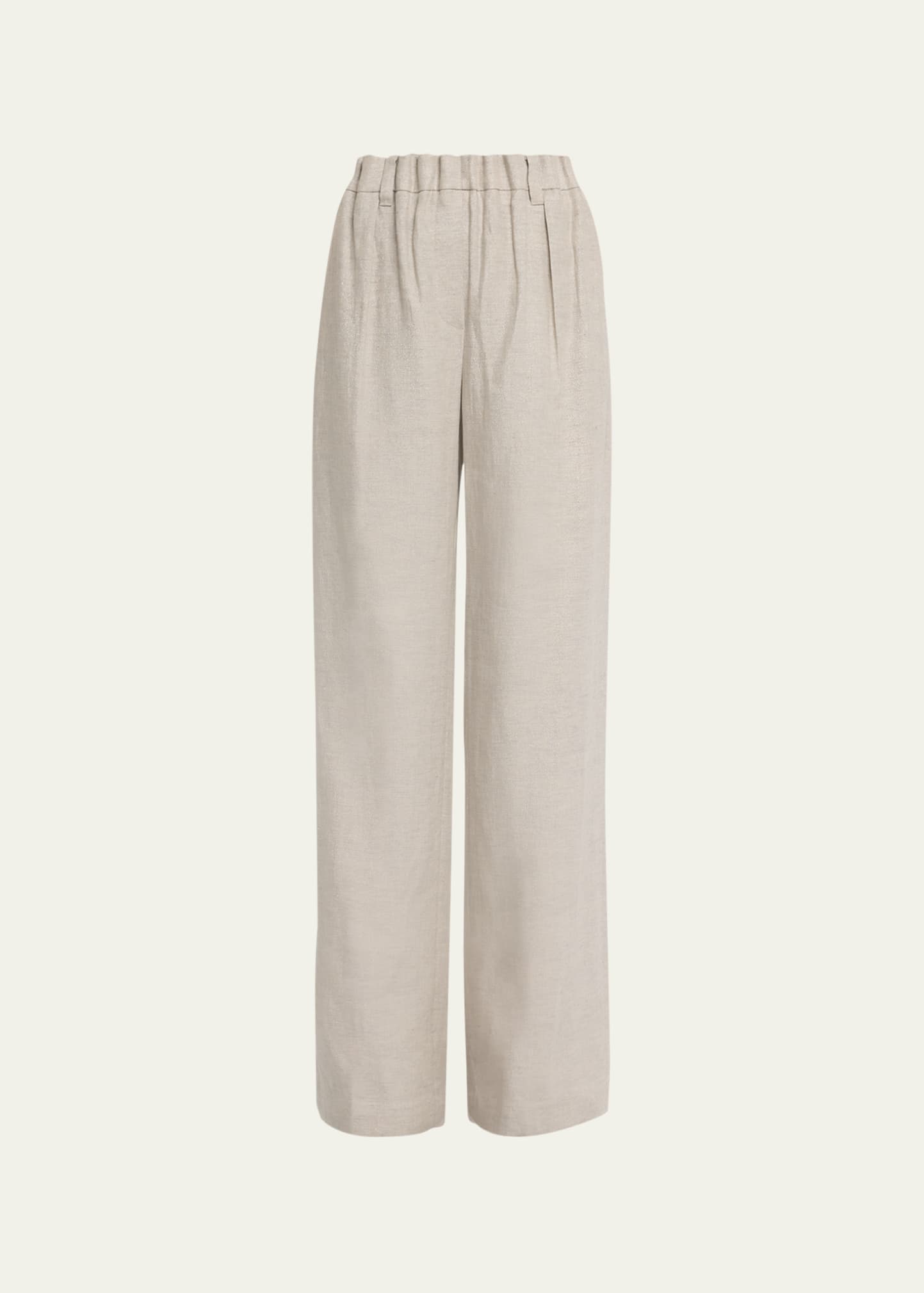 Brunello Cucinelli Shiny Lurex Linen Pants In C011 Light Grey