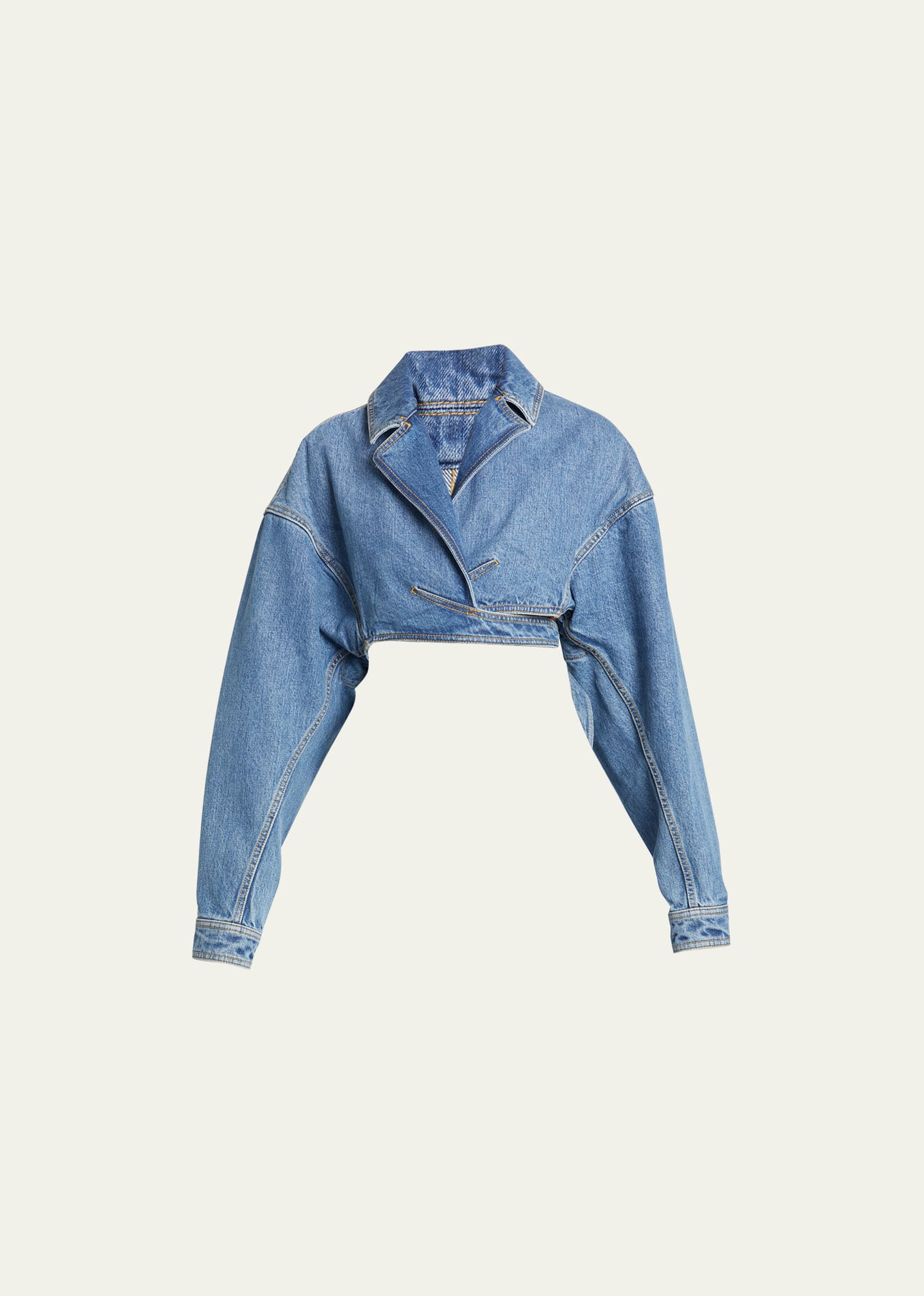 Alaïa Cross Over Curve-sleeve Denim Jacket In Bleu Vintage