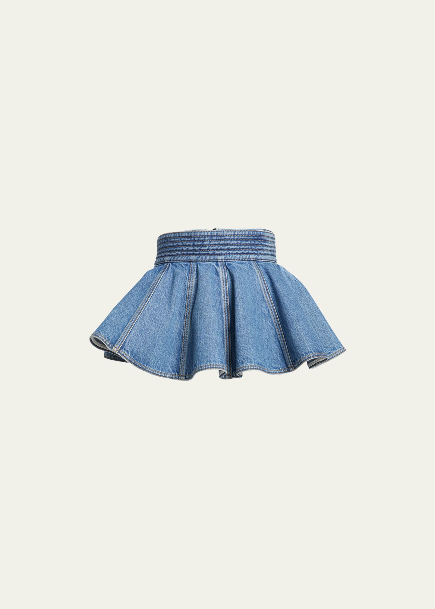 Shop Alaïa Denim Ruffle Belt Skirt In Bleu Vintage
