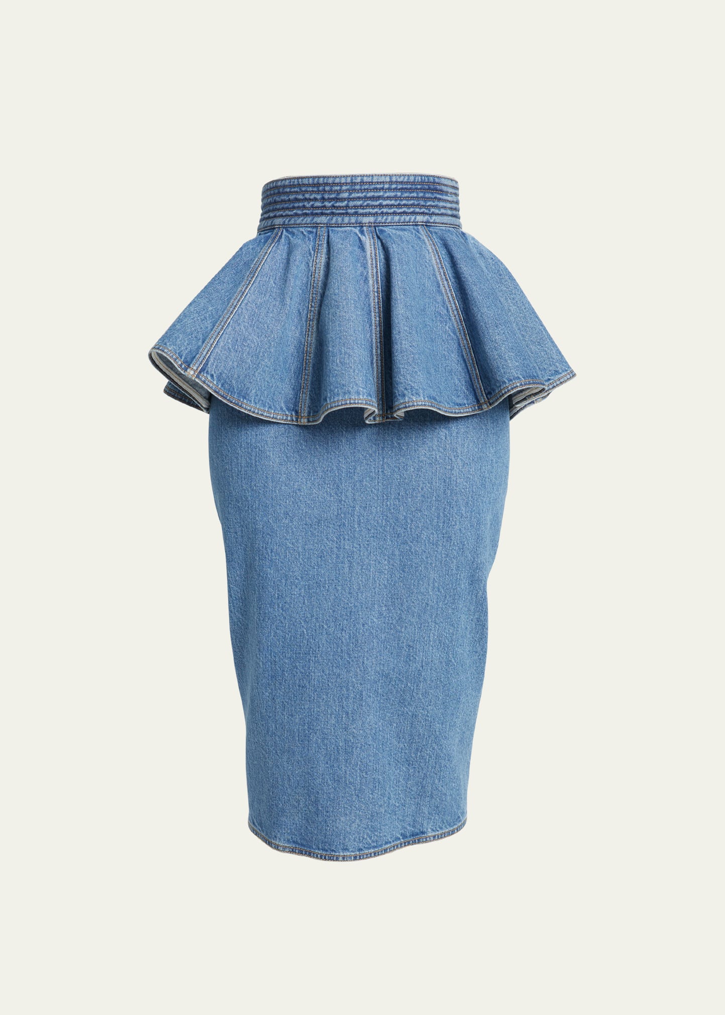 Alaïa Midi Denim Pencil Skirt In Bleu Vintage