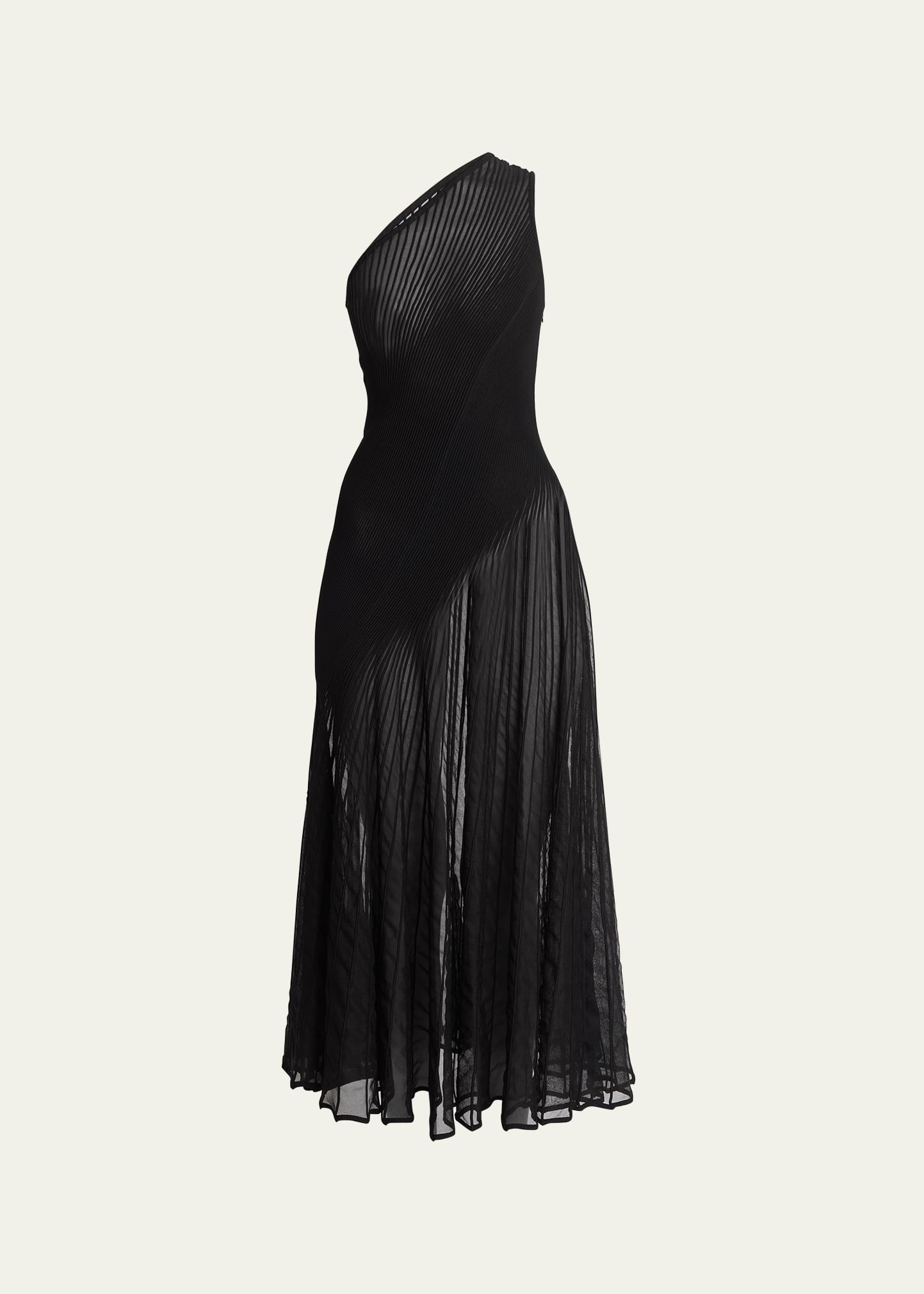 Shop Alaïa One-shoulder Twisted Seam Midi Dress In Noir Alaia