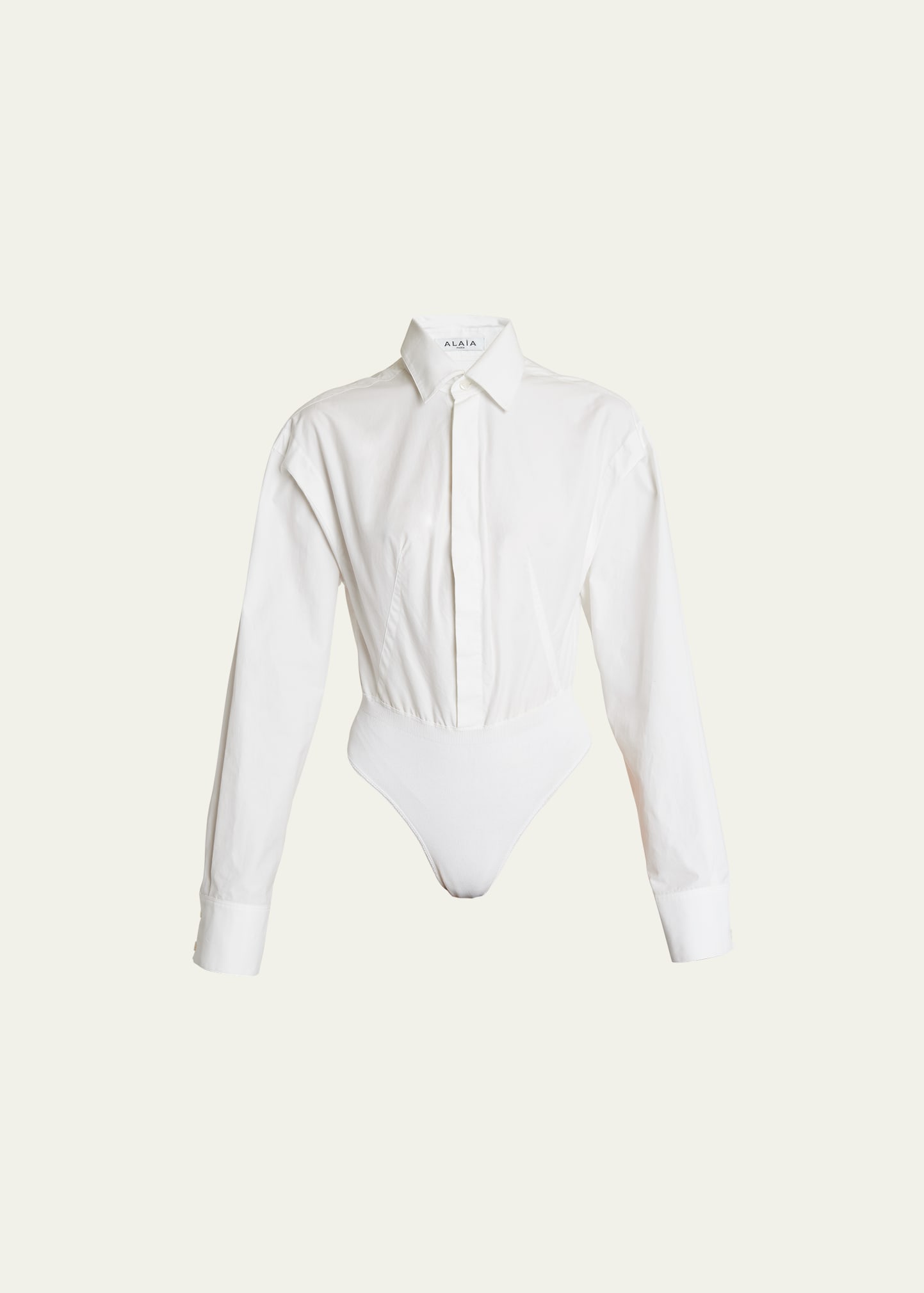 Alaïa Womens Long-sleeved Round-neck Cotton Bodysuit Blanc In Blanc
