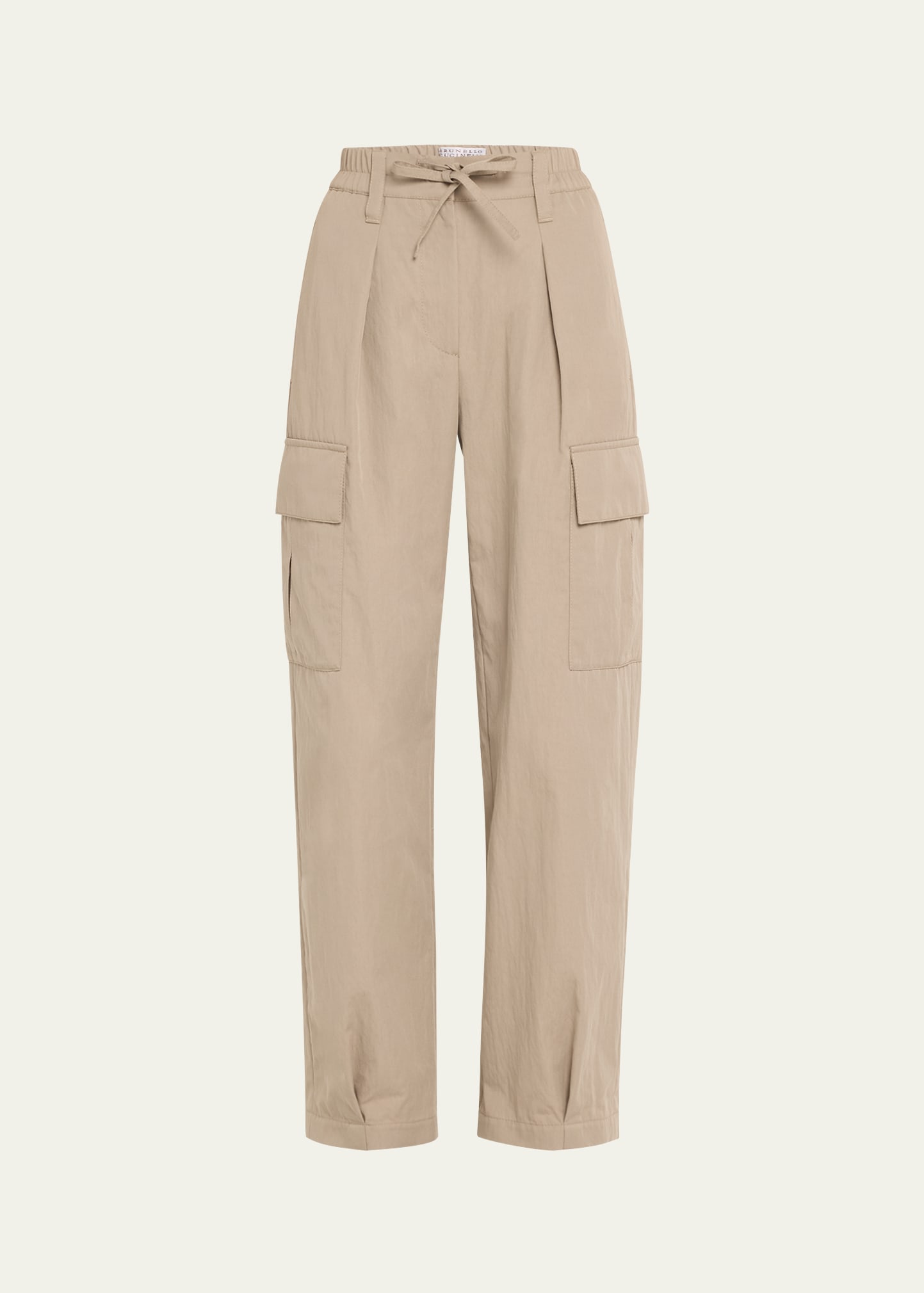 Shop Brunello Cucinelli Lightly Wrinkled Cotton Cargo Pants With Drawstring Waist In C8951 Desert