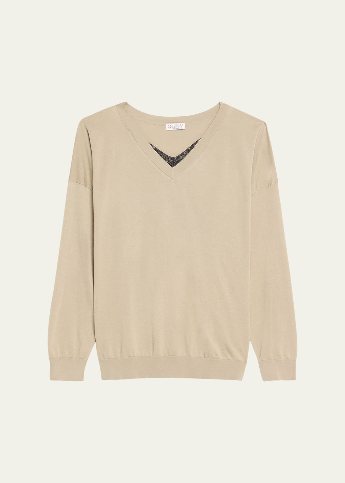 Shop Brunello Cucinelli Cotton Sweater With Monili Insert In C9598 Ash Green
