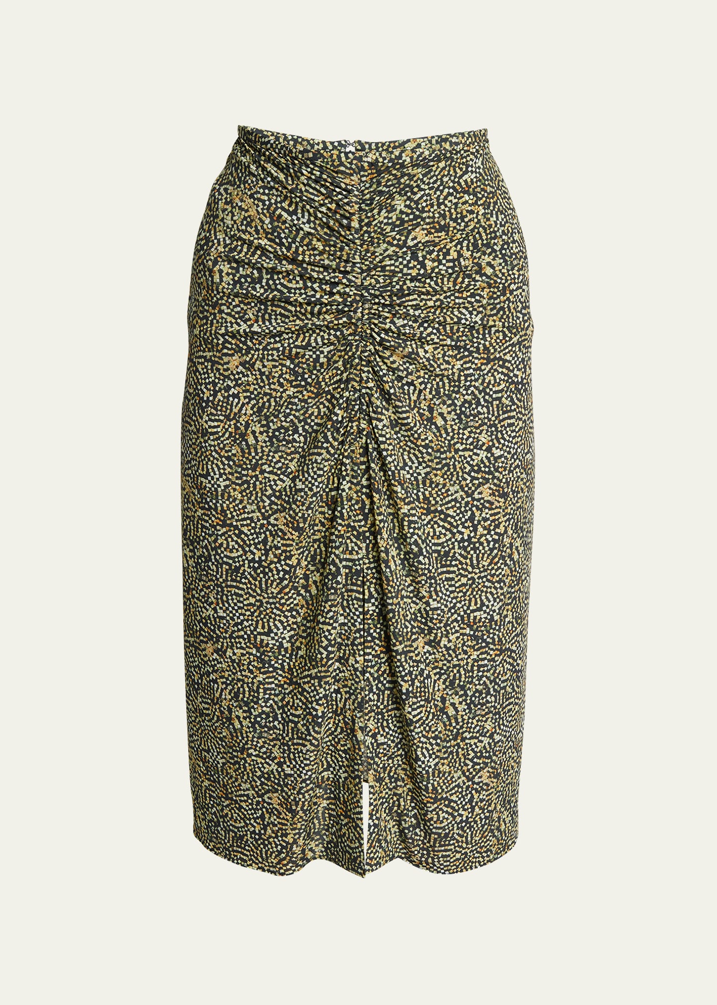 Shop Isabel Marant Joella Printed Ruched Midi Skirt In Blackyellow