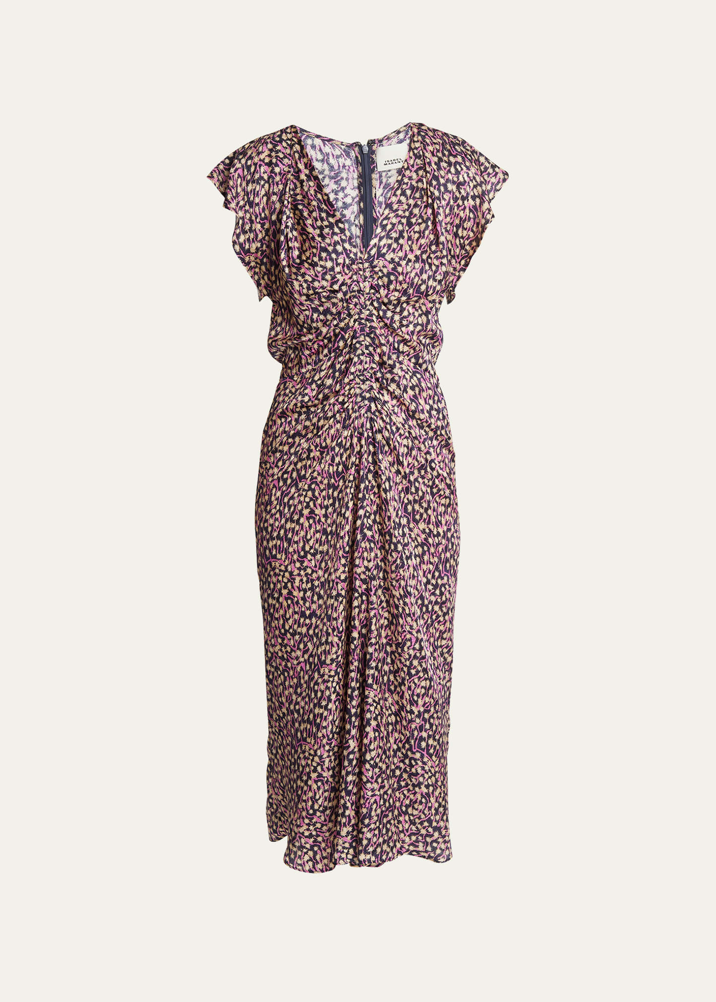 Shop Isabel Marant Lyndsay Floral Pleated Midi Dress In Faded Night