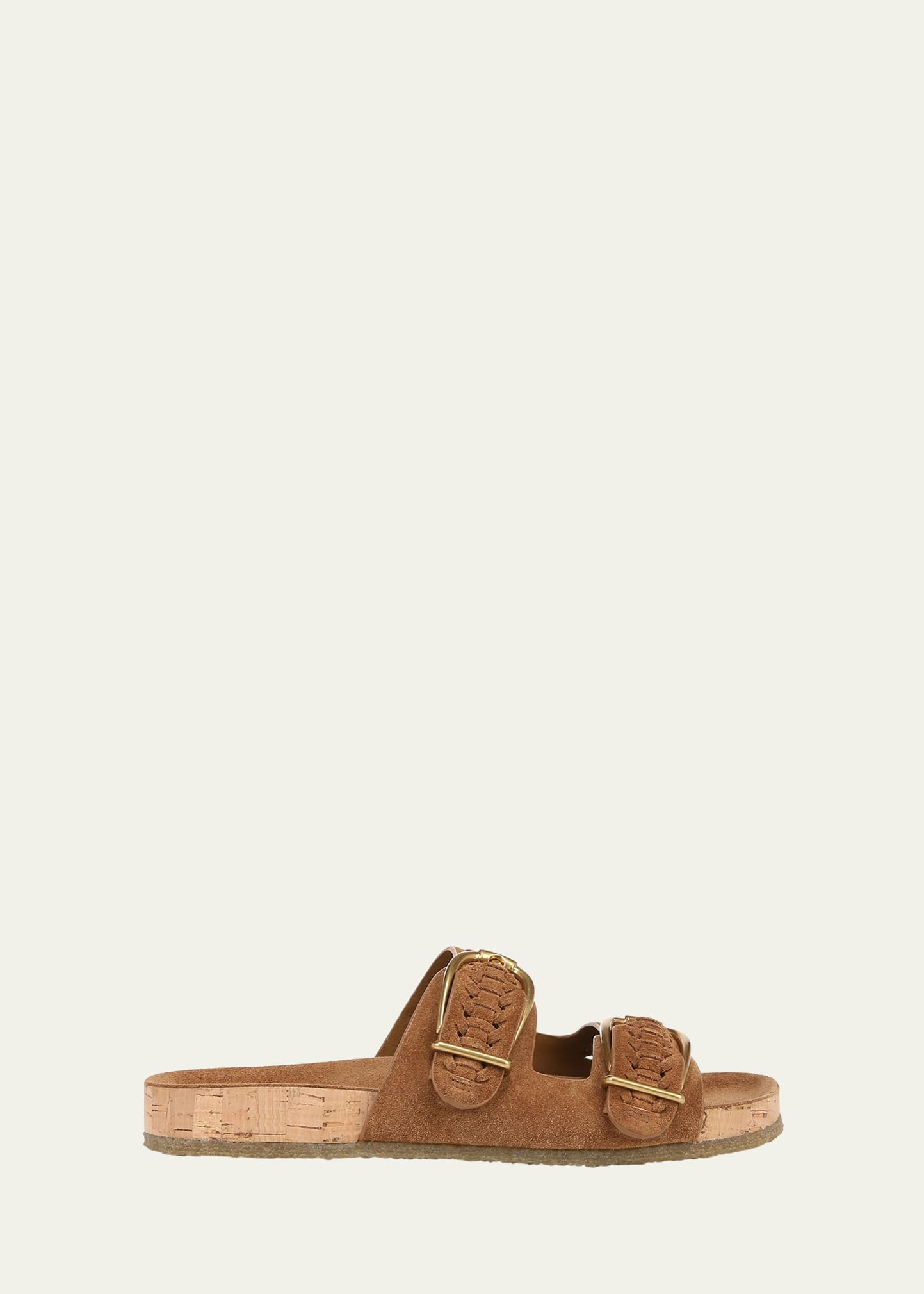 Shop Veronica Beard Paige Woven Suede Dual-buckle Slide Sandals In Hazelwood