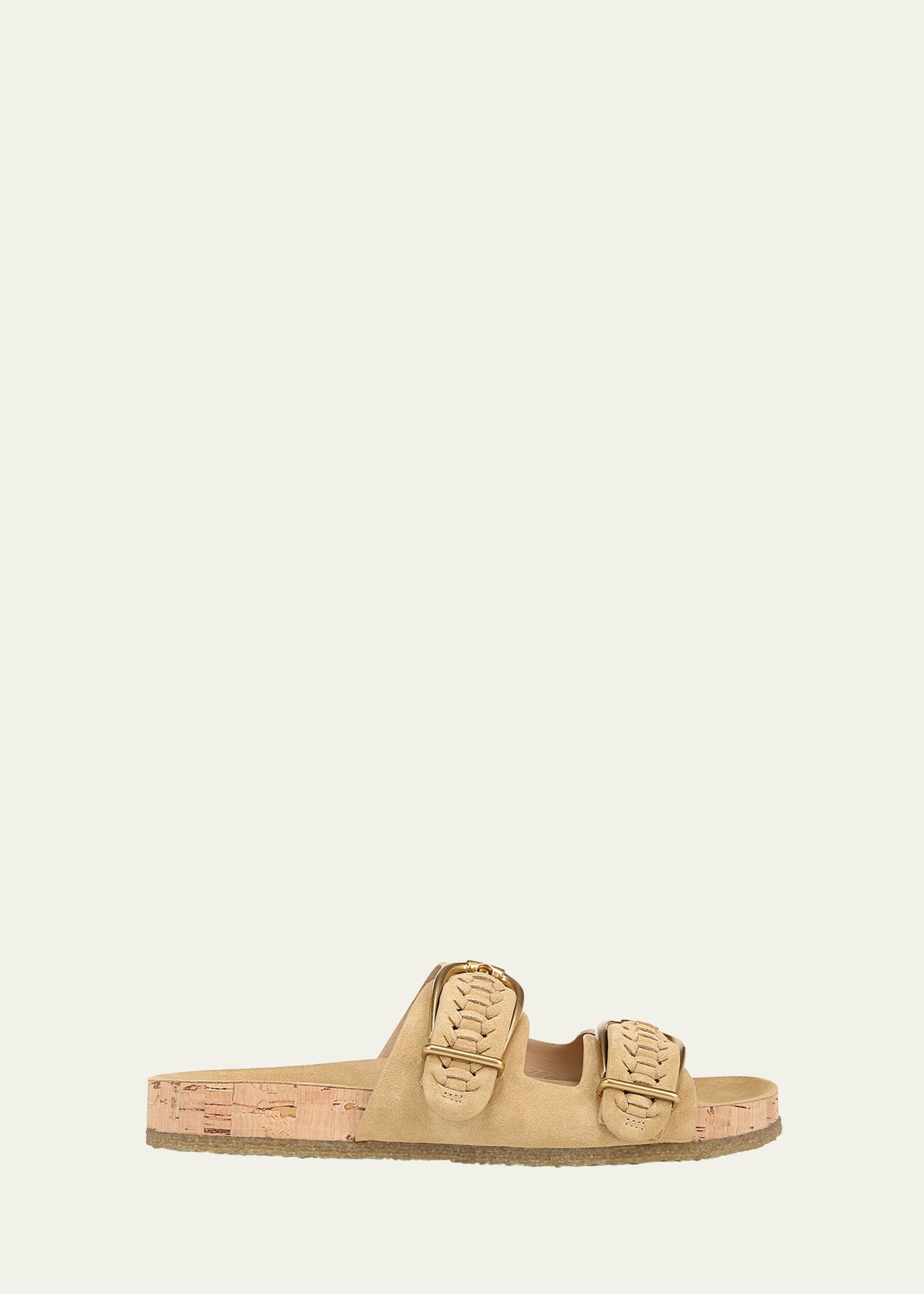 Veronica Beard Paige Woven Suede Dual-buckle Slide Sandals In Desert