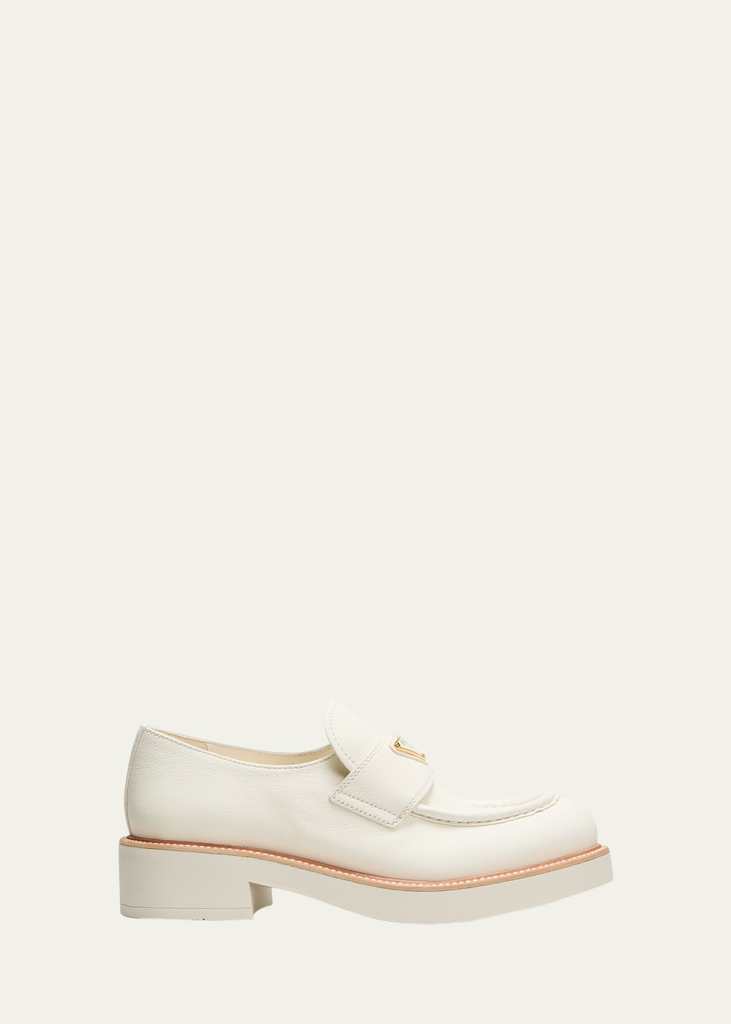 Prada Triangle Logo-plaque Loafers In Avorio