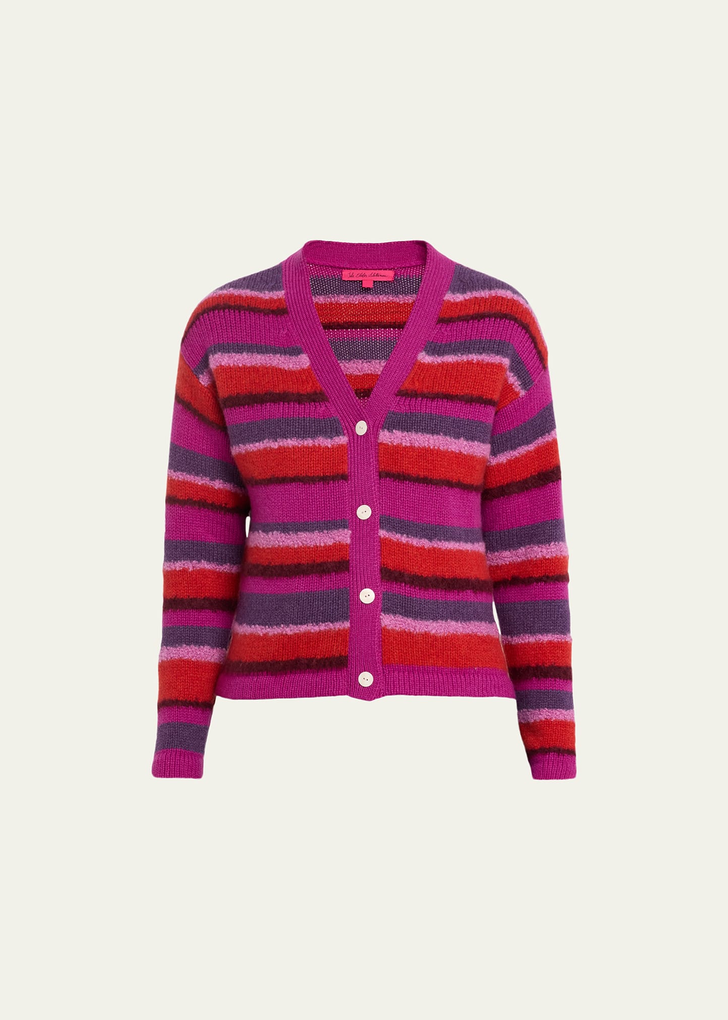 The Elder Statesman Stripe Mixed Yarn Cashmere Cardigan In Pink