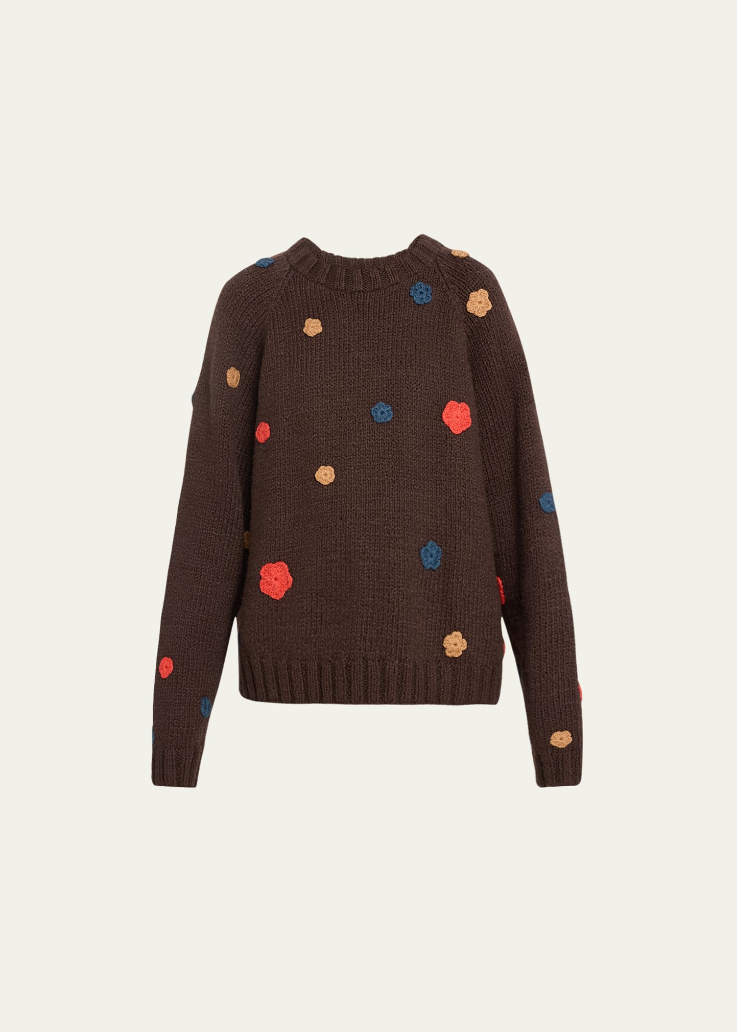 The Elder Statesman Mini Flower-embroidered Oversized Sweater In Driftwood