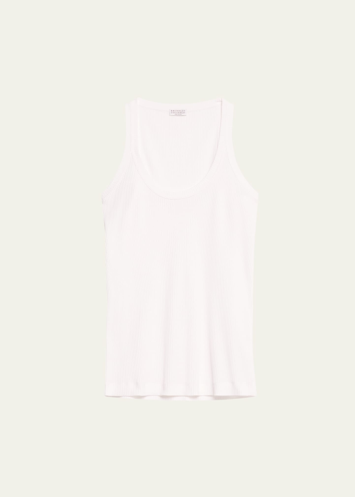 Shop Brunello Cucinelli Ribbed Scoop-neck Tank Top In C159 White