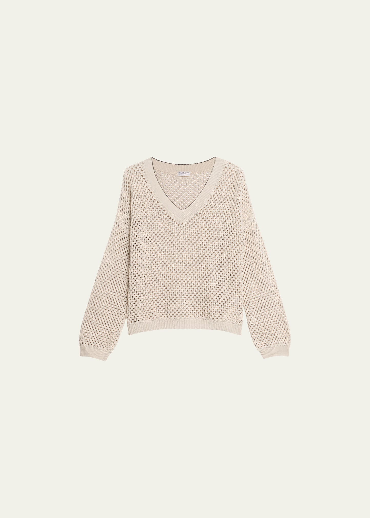 Open Weave V-Neck Monili Trim Sweater