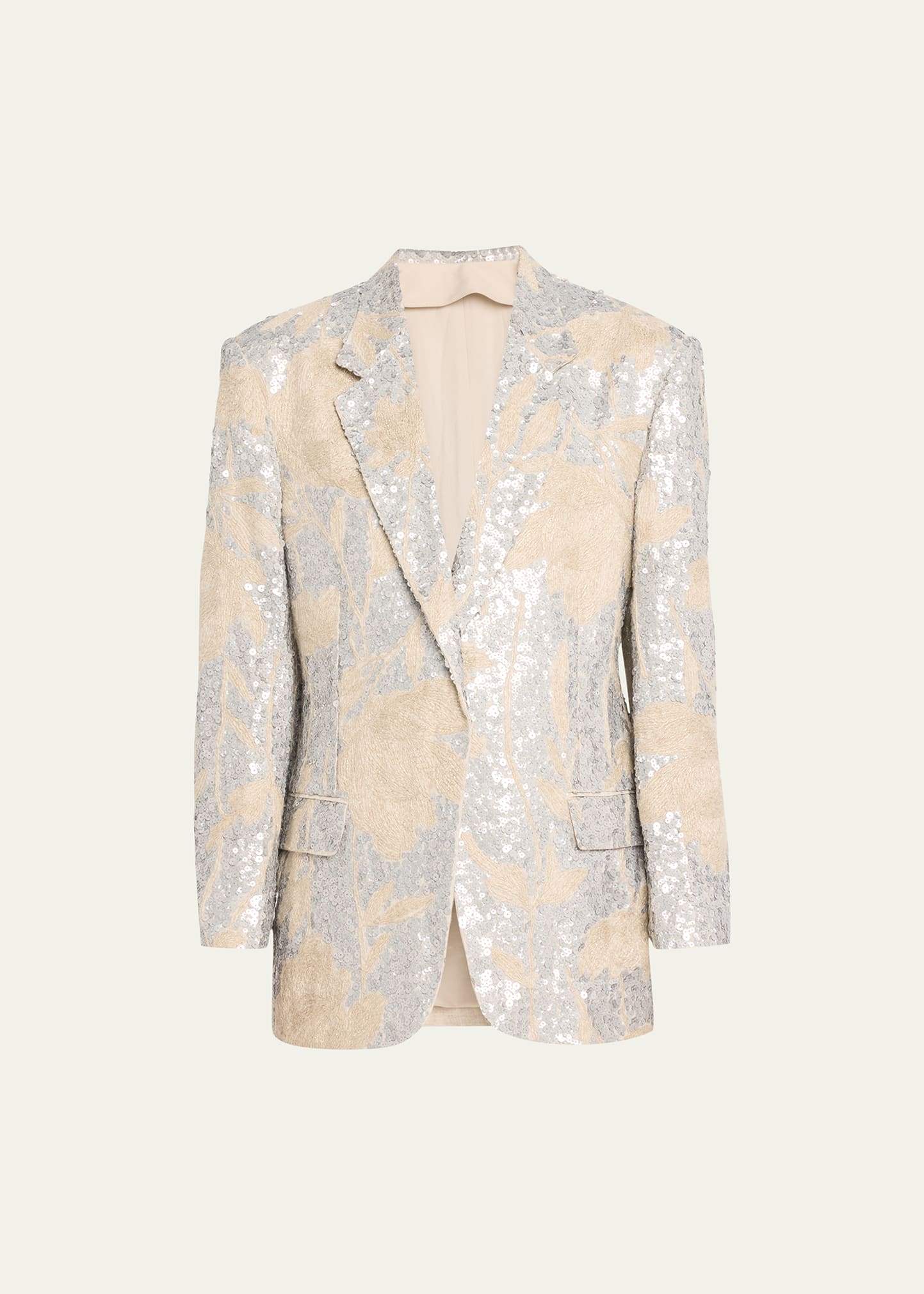 Shop Brunello Cucinelli Magnolia Oversized Blazer Jacket With Pailette Detail In C020 Natural