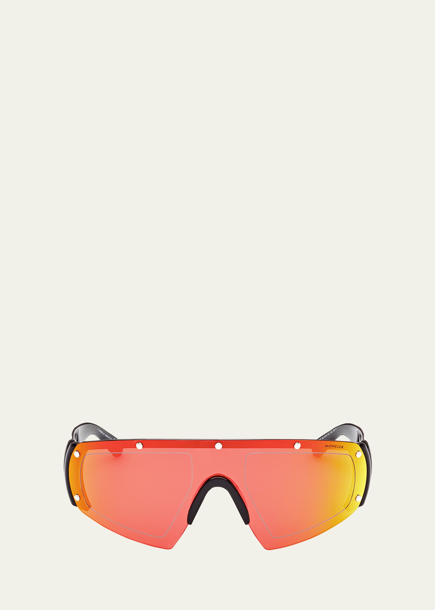 Shop Moncler Men's Cycliste Plastic Shield Sunglasses In Black Smoke Mirro