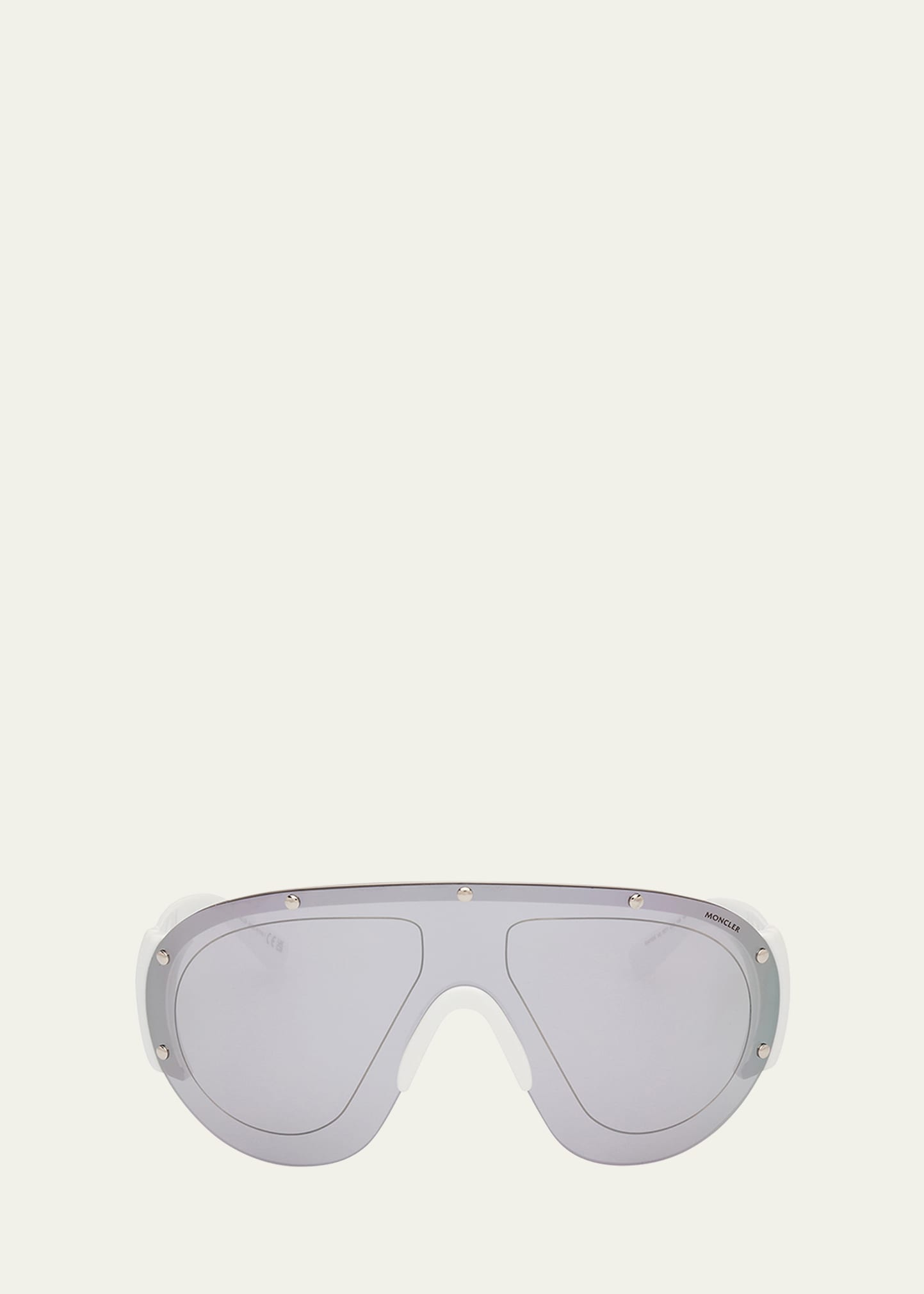 Moncler Men's Rapide Plastic Shield Sunglasses In White Smoke Mirror