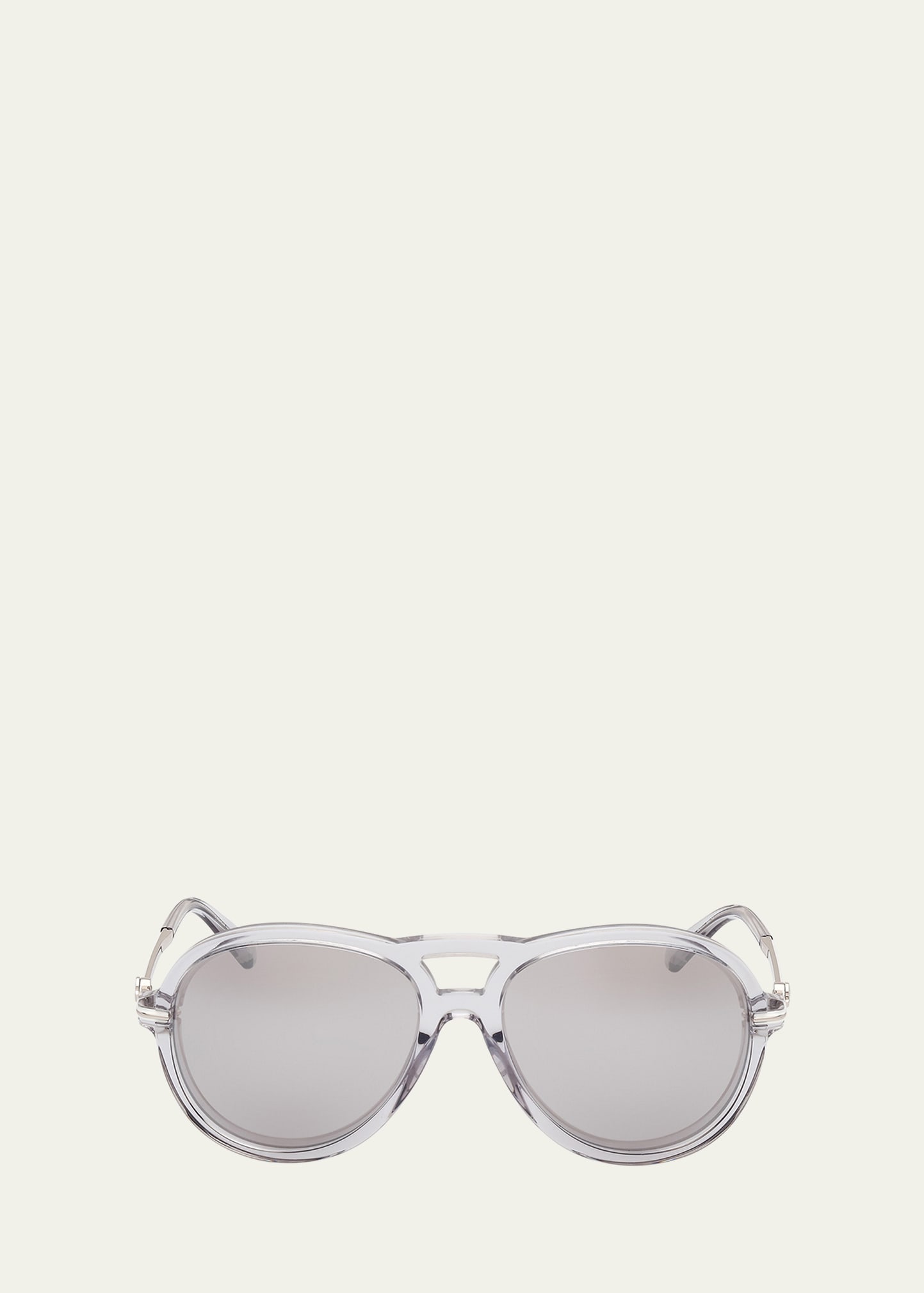 Shop Moncler Men's Peake Acetate Round Sunglasses In Grey Smoke Mirror