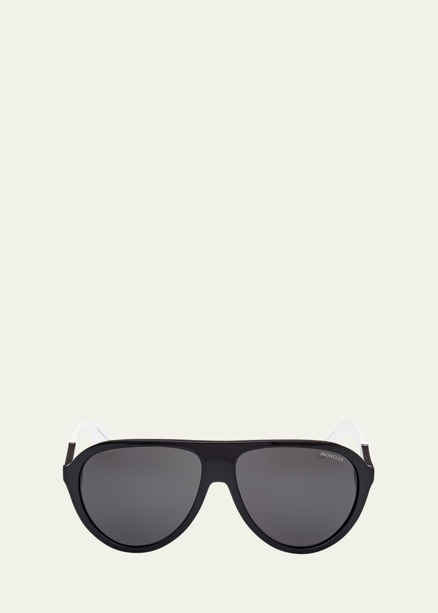 Moncler Men's Roque Acetate Aviator Sunglasses In Black Smoke