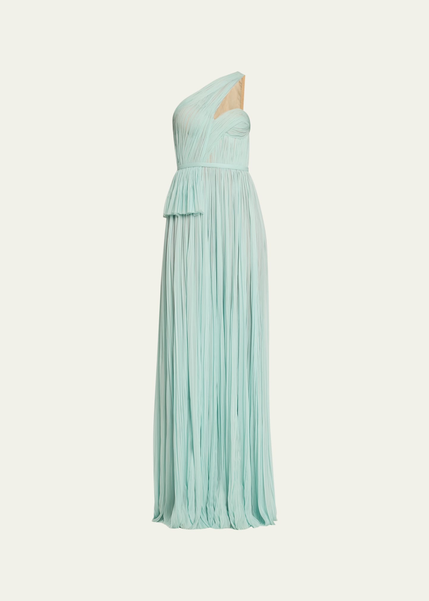 One-Shoulder Hand-Pleated Chiffon Gown