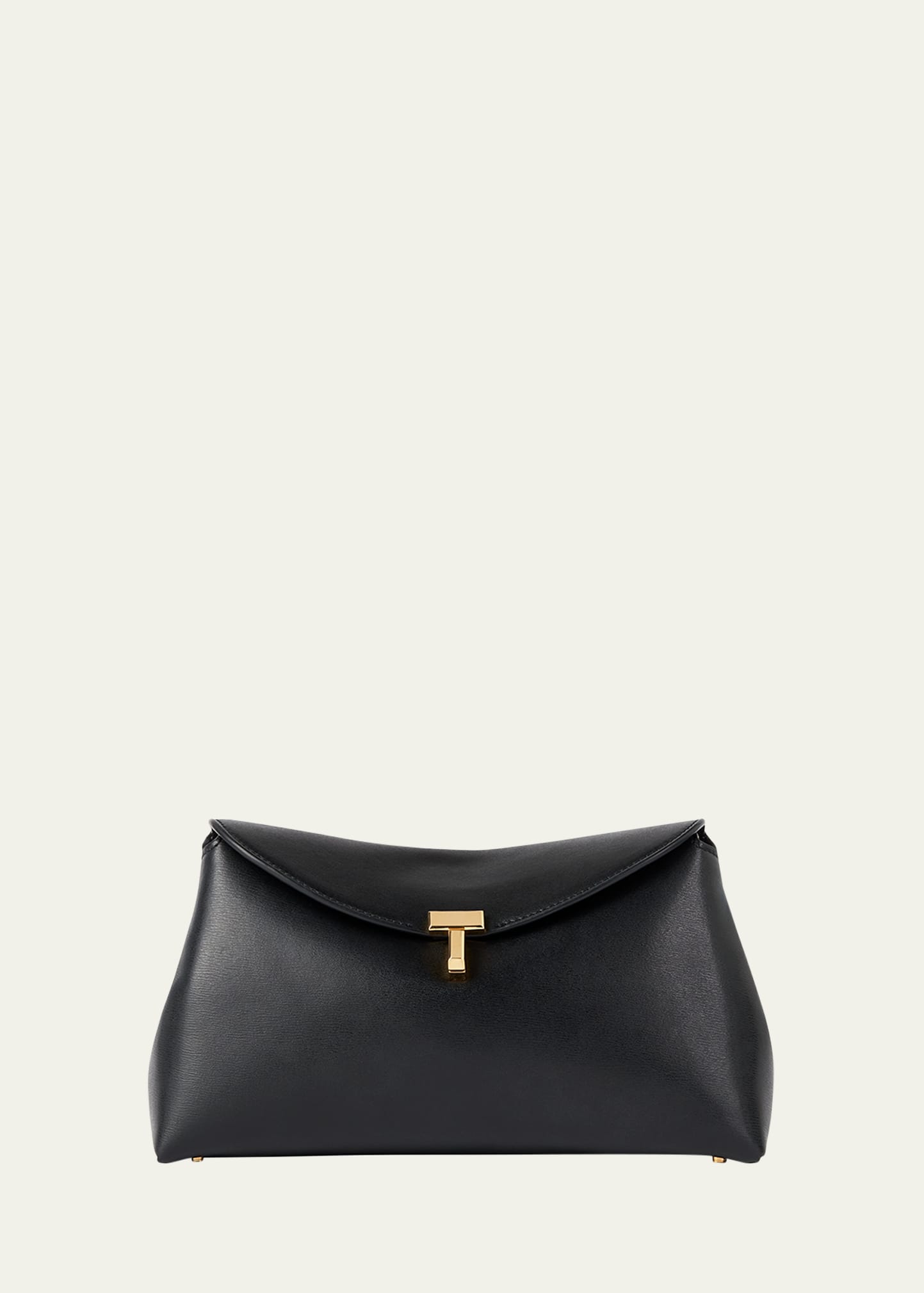 Totême T Lock Leather Clutch Bag In 001 Black