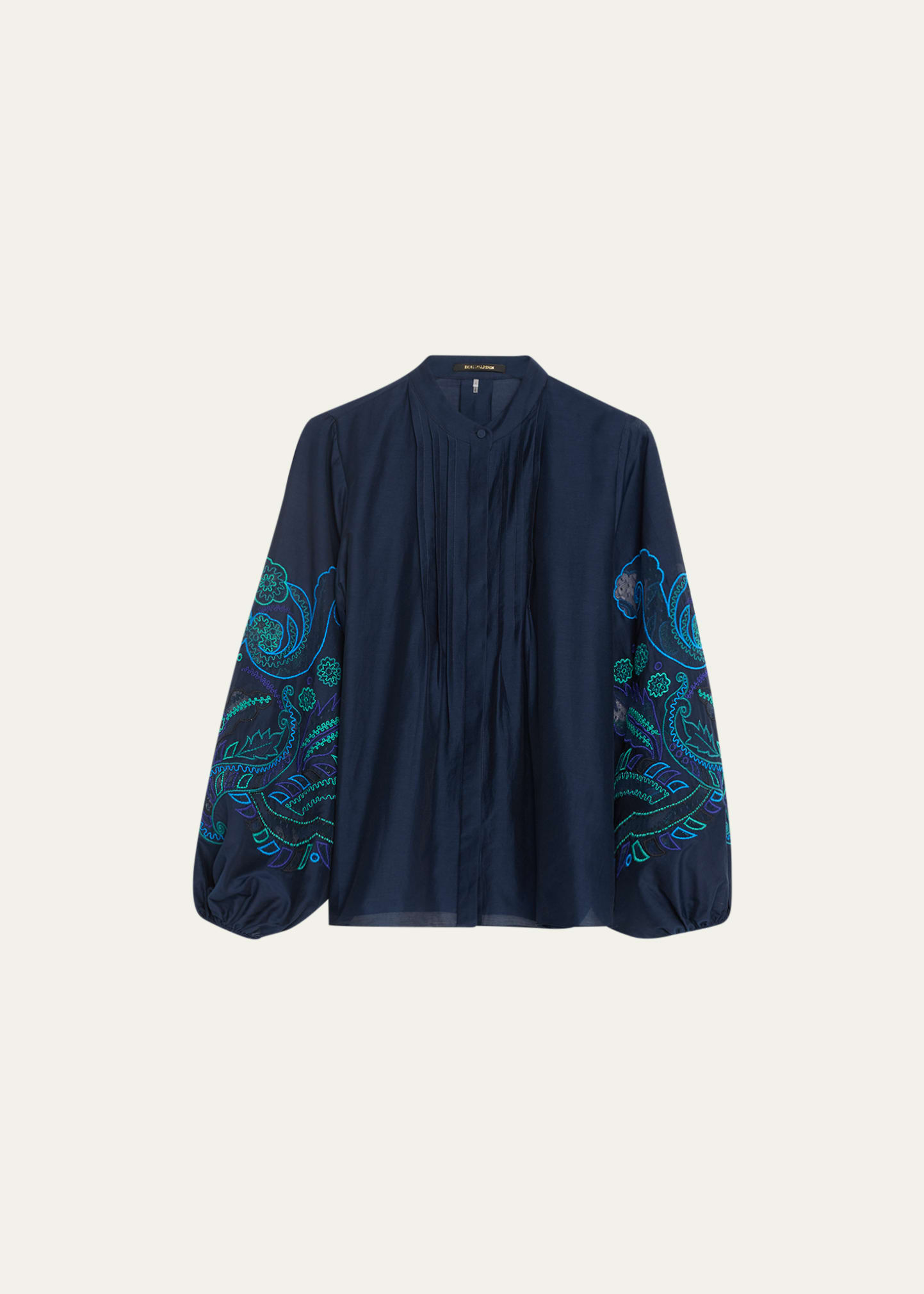 Shop Kobi Halperin Reese Pintuck Floral-embroidered Silk Blouse In Midnight Blue