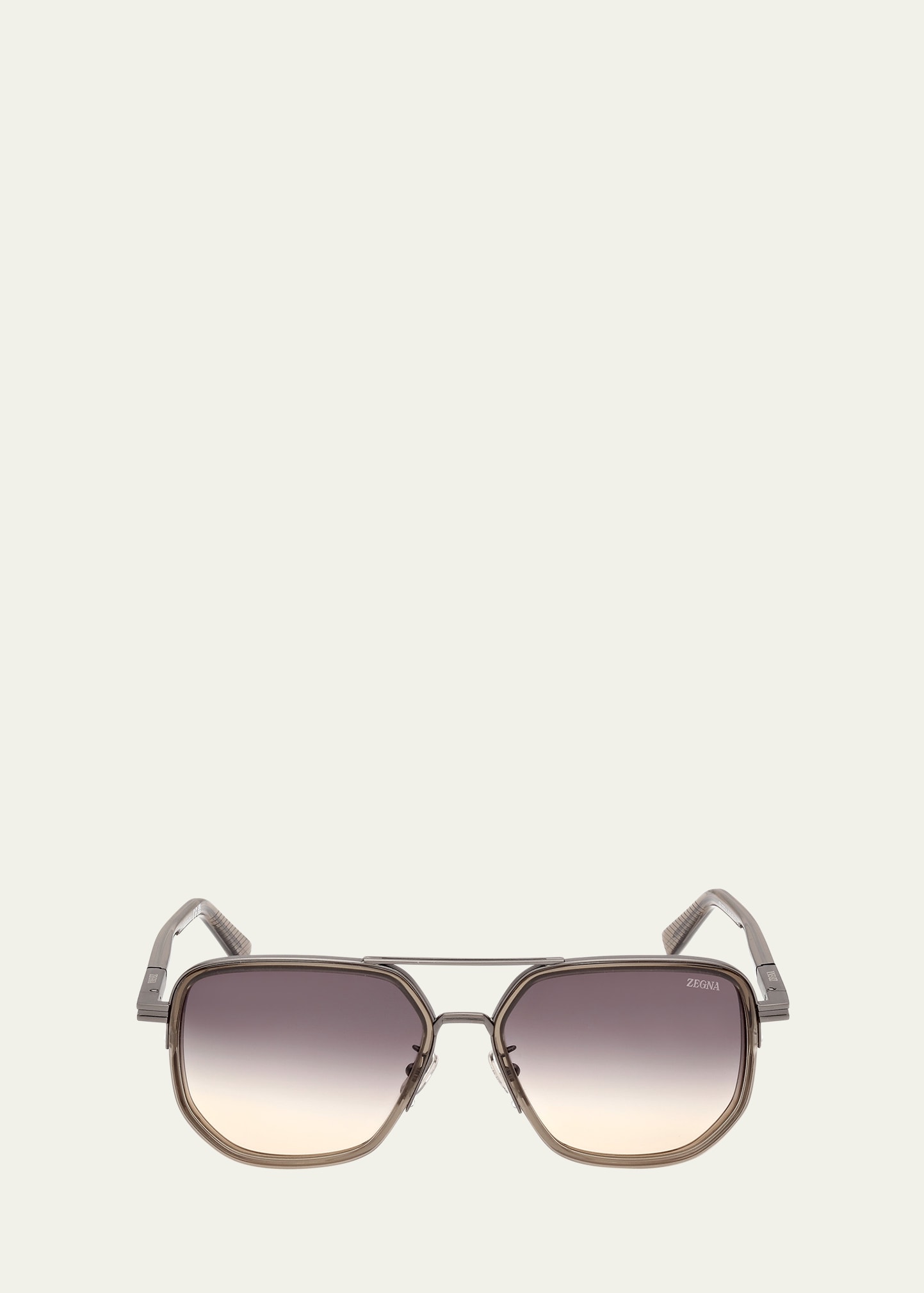 Zegna Men's Metal Square Sunglasses In Shiny Transparent