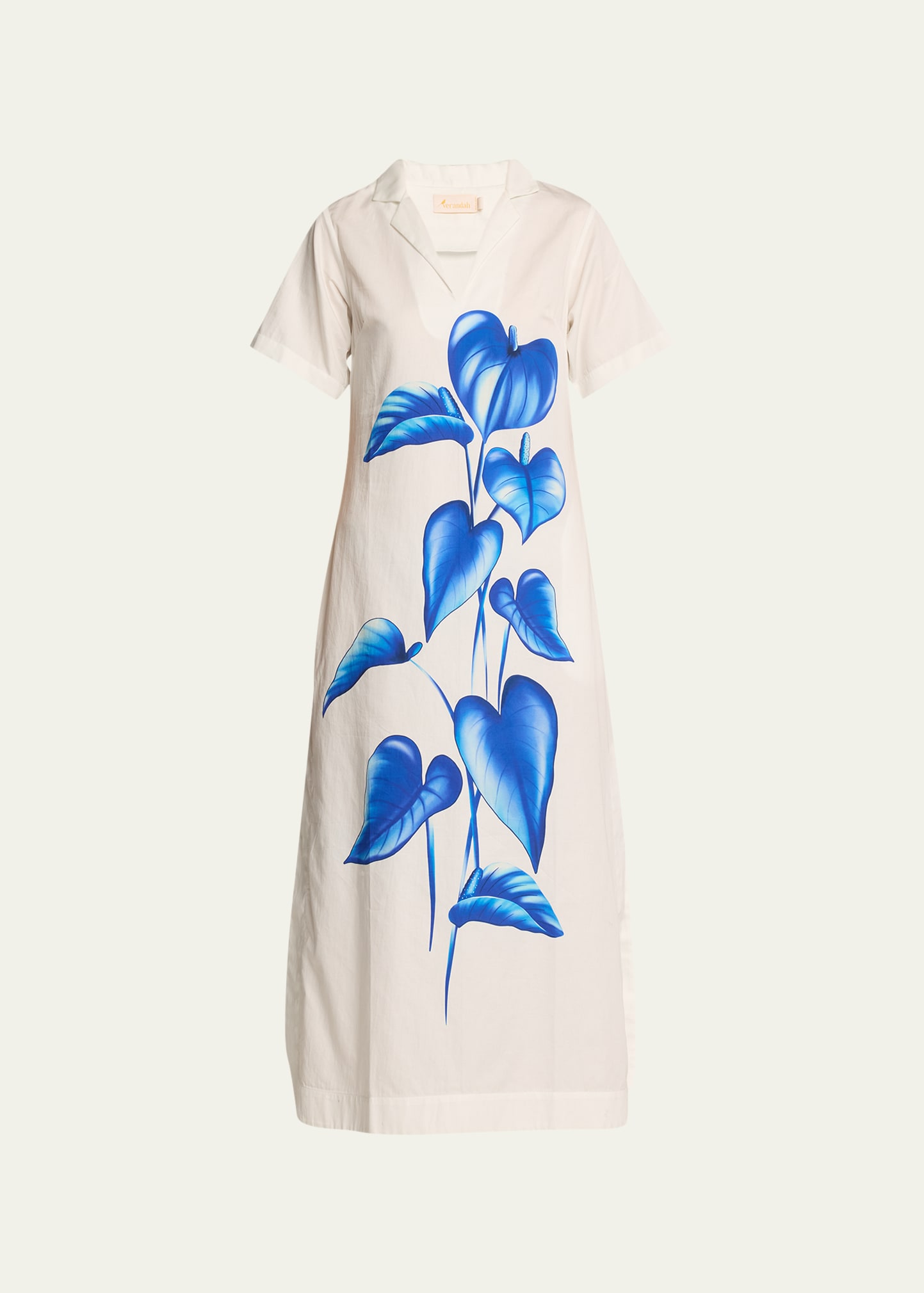 Verandah Peace Lily-printed Shirtdress In Blue And White
