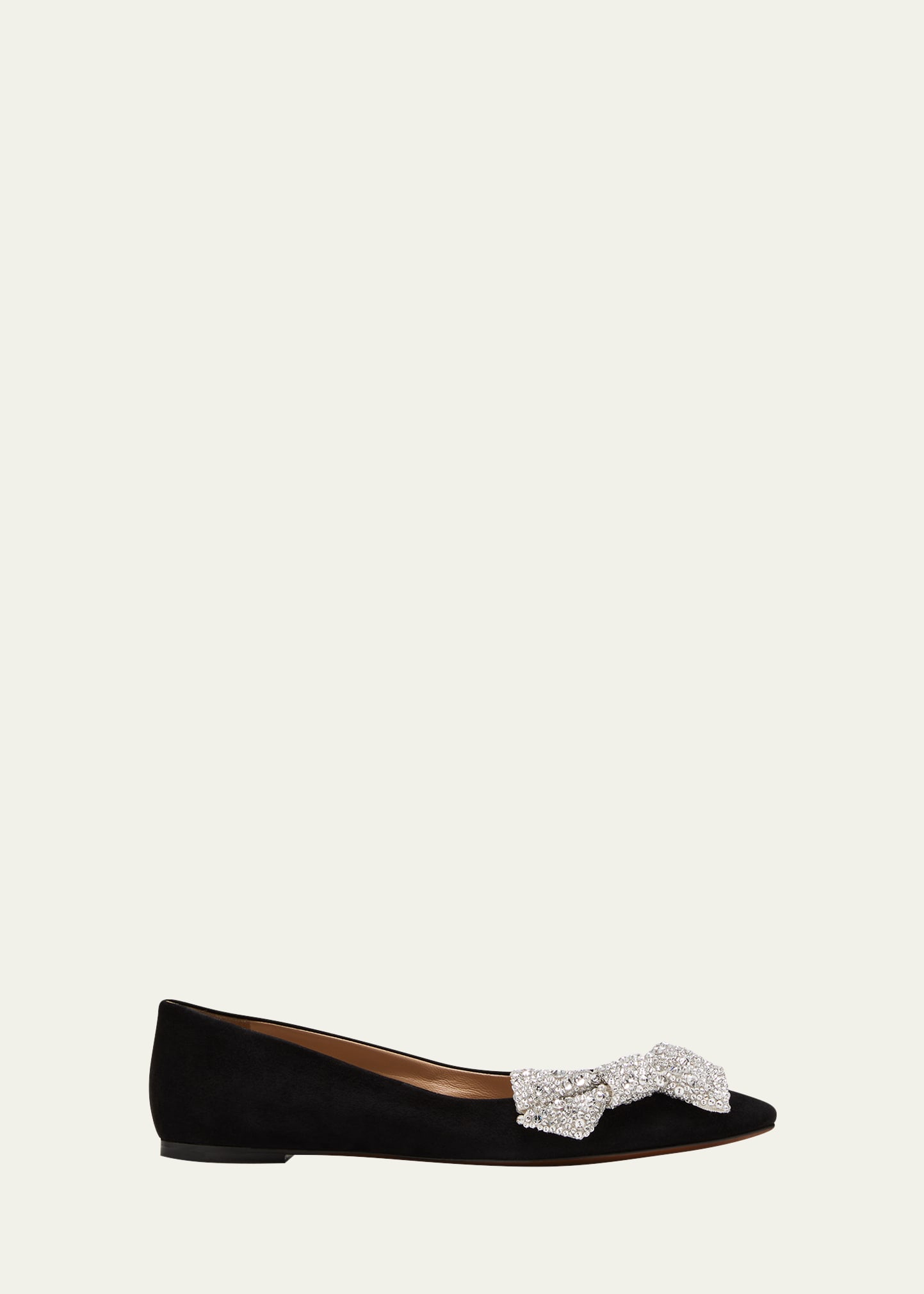 Chloé Thea Suede Crystal Bow Ballerina Flats In Black