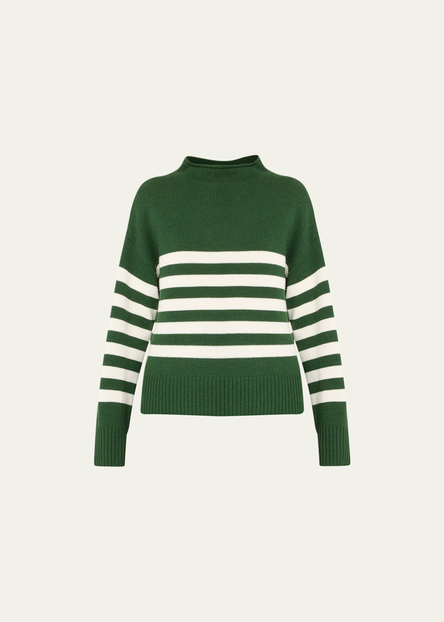 Kule The Lucca Wool And Cashmere Stripe Turtleneck Sweater In Pine/cream
