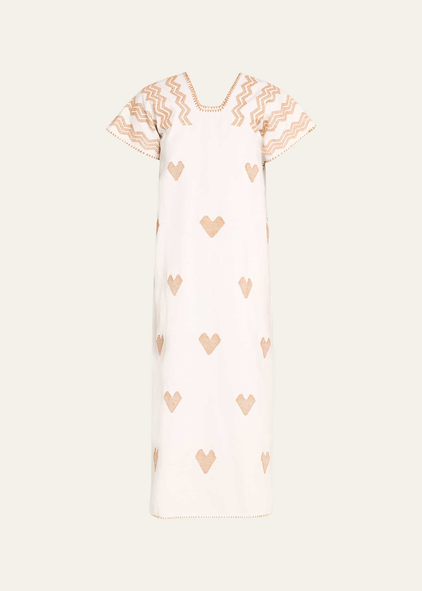 Shop Pippa Holt Single-panel Midi Kaftan With Heart Embroidery In White