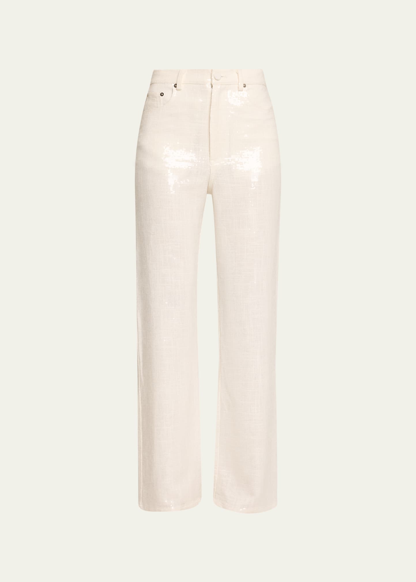 Theophilio Sequined Straight Linen Pants In White