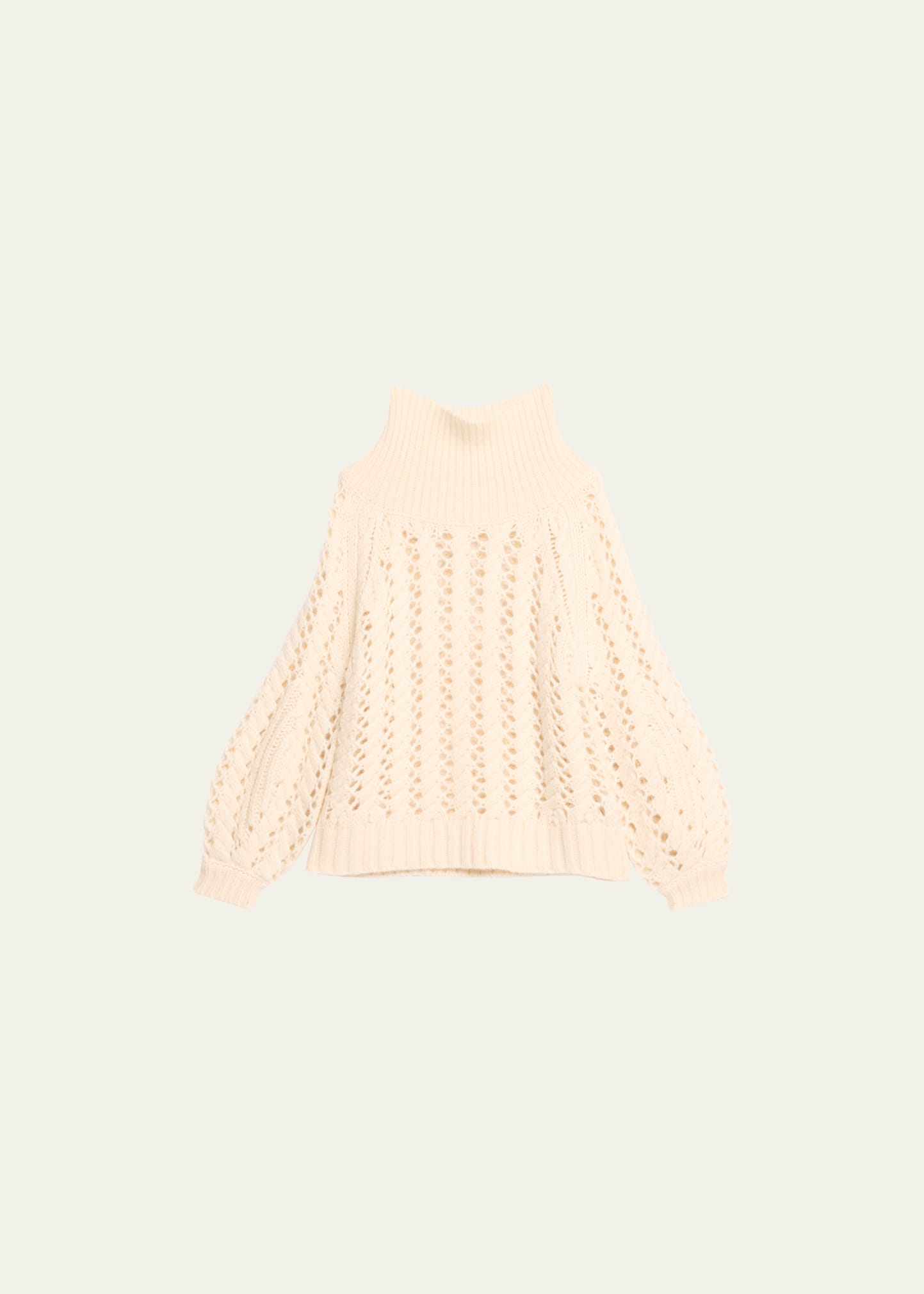 Adam Lippes Brushed Cashmere Open Cable-knit Turtleneck In Ivory