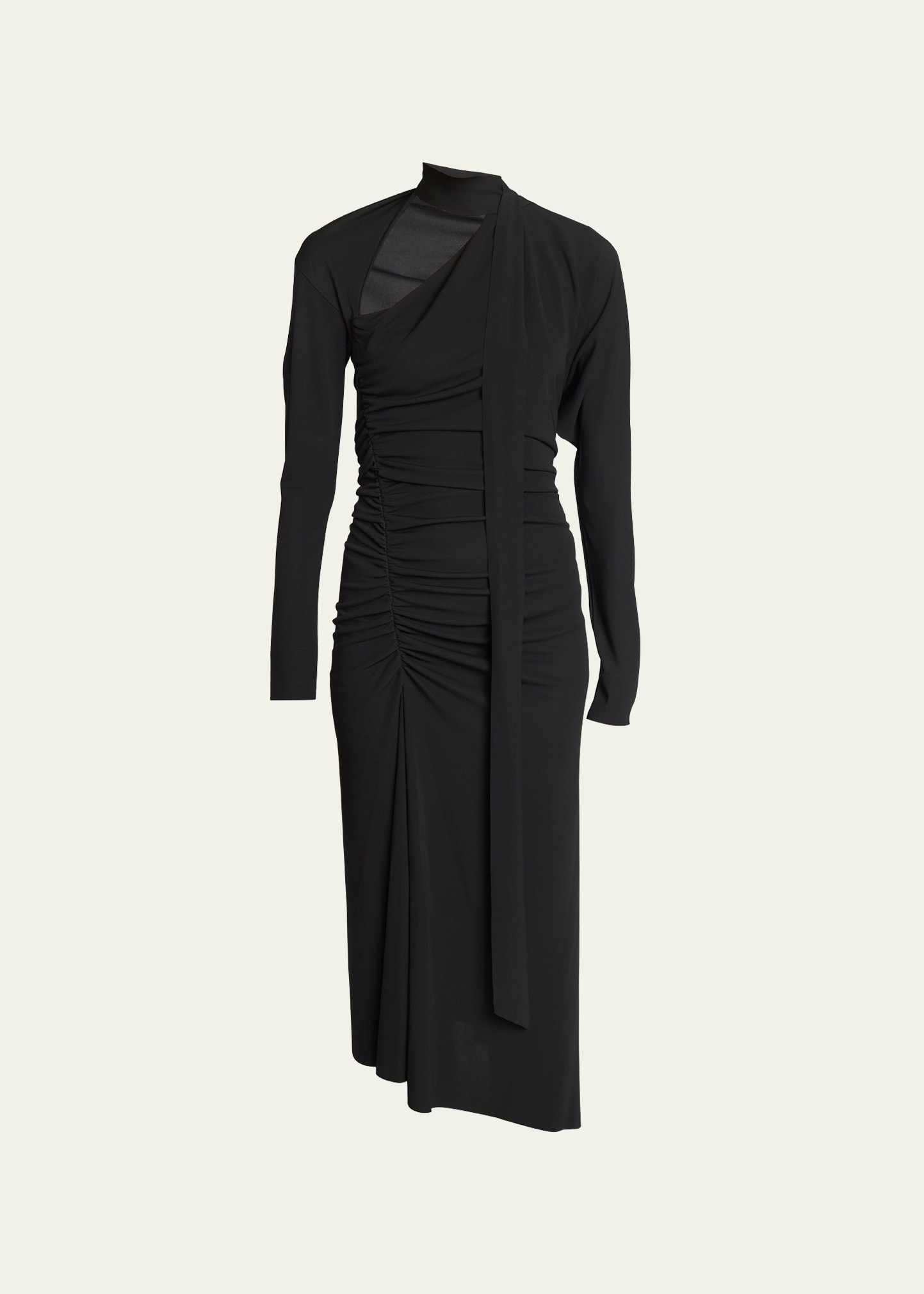 Shop Victoria Beckham Slash-neck Ruched Asymmetric Midi Dress In Black