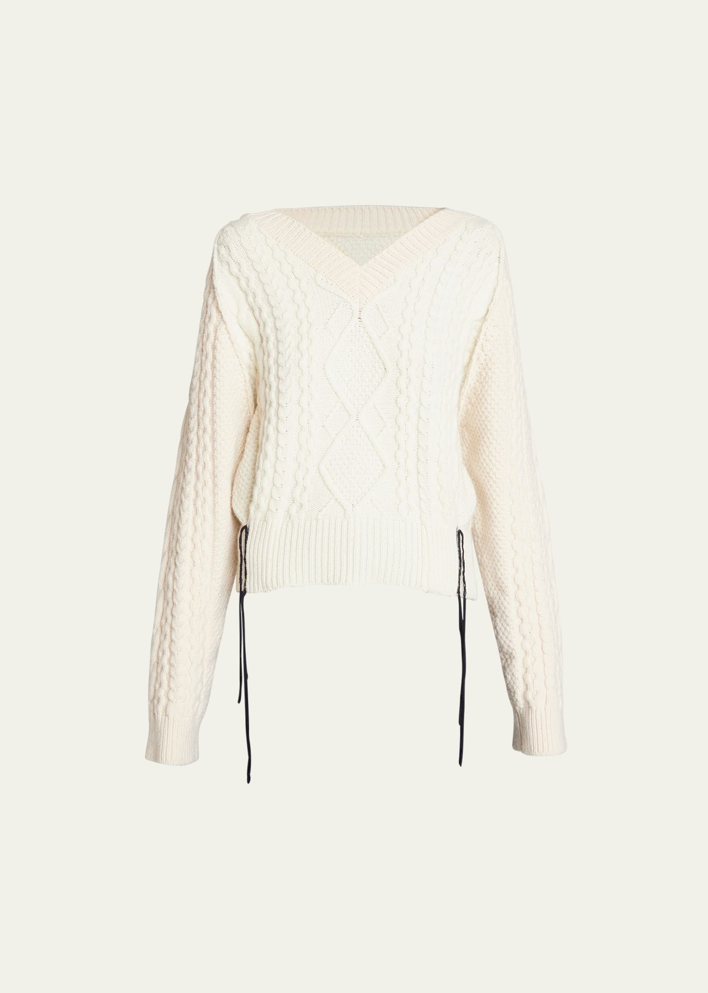 Victoria Beckham V-neck Cable Wool Sweater In Natural