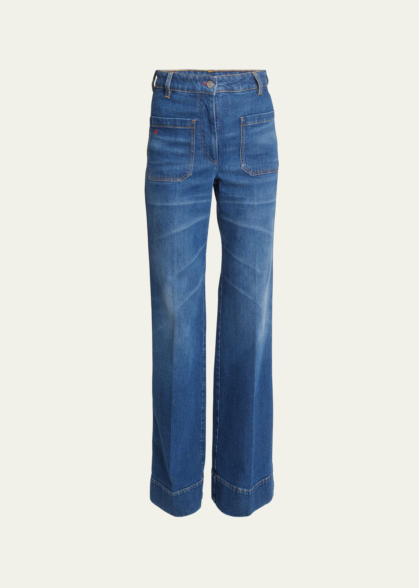 Victoria Beckham Flared High-waist Jeans With Subtle Logo Detail In Dark Vintage Wash